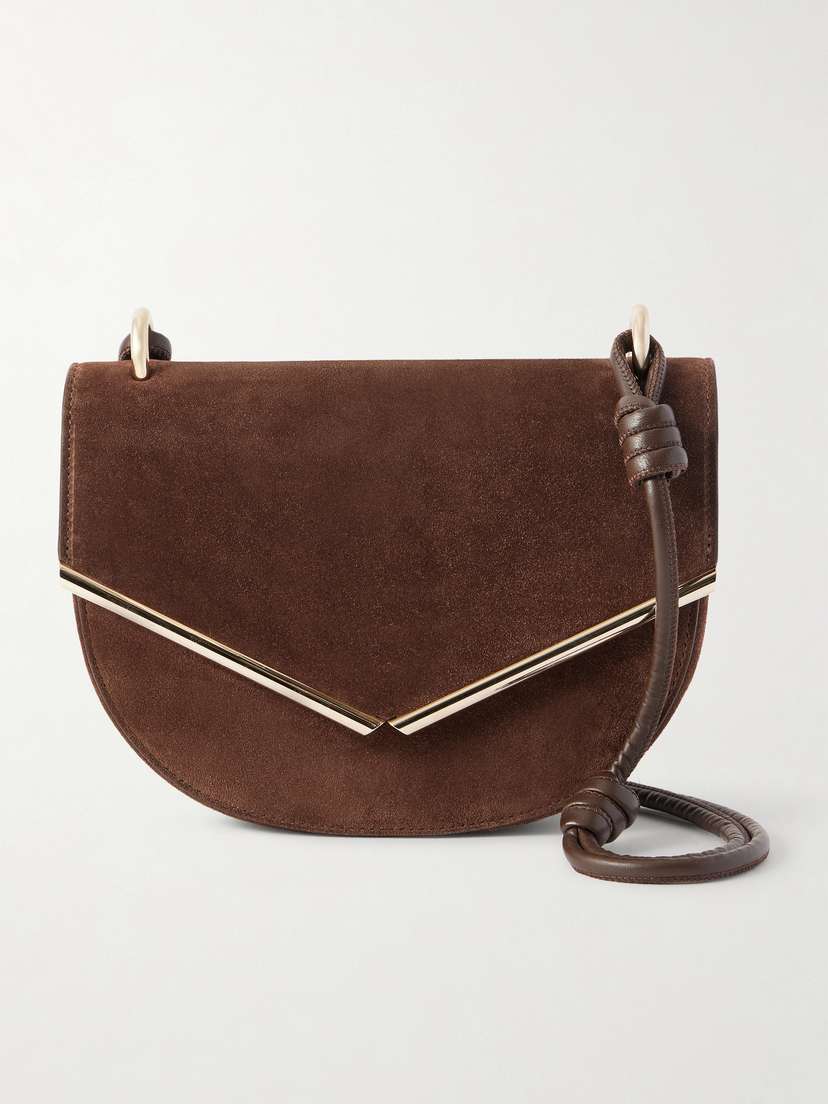 Aquazzura Galerie Leather-trimmed Suede Shoulder Bag