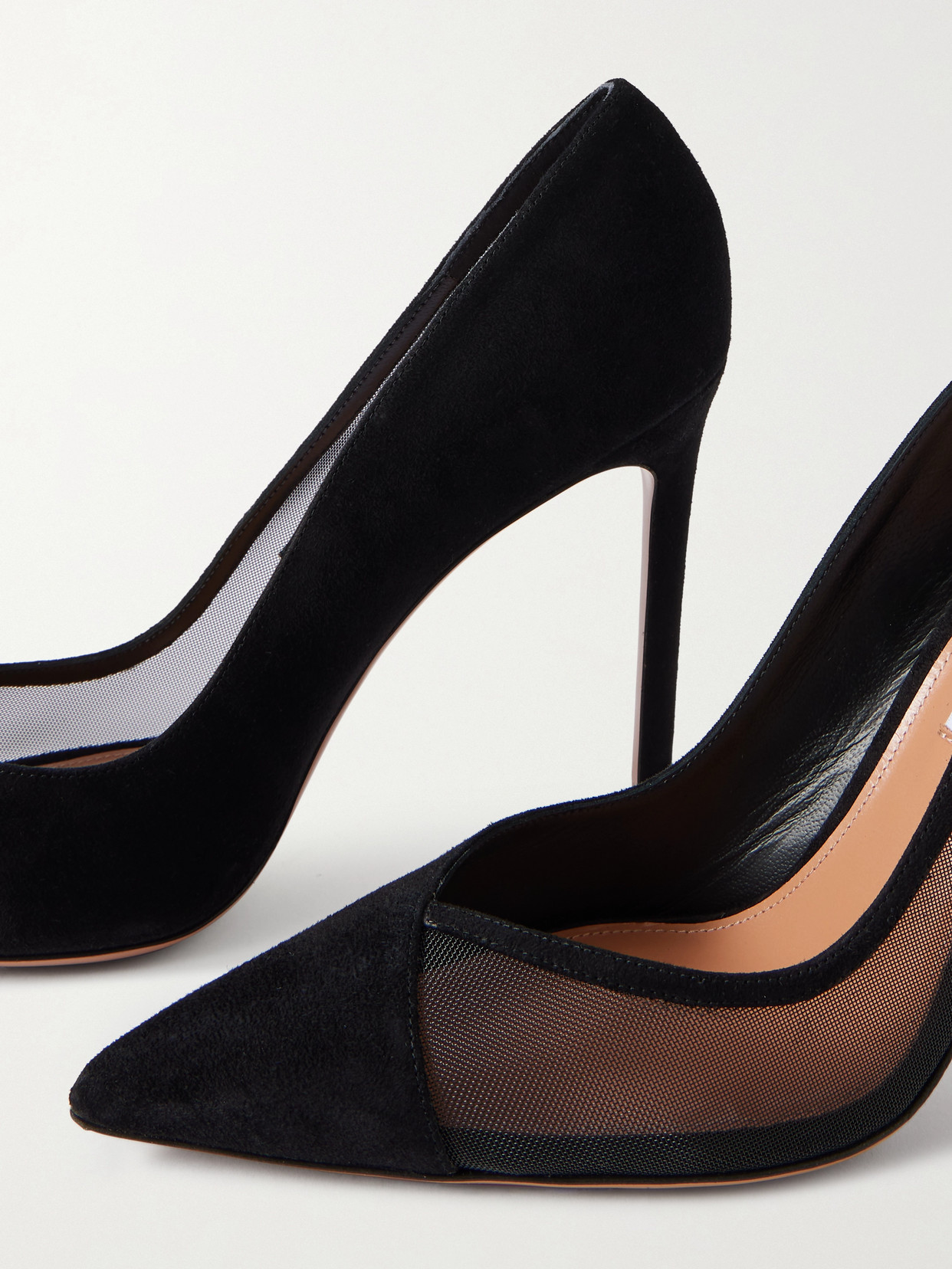 Aquazzura Studio 105 Mesh-paneled Suede Pumps In Black
