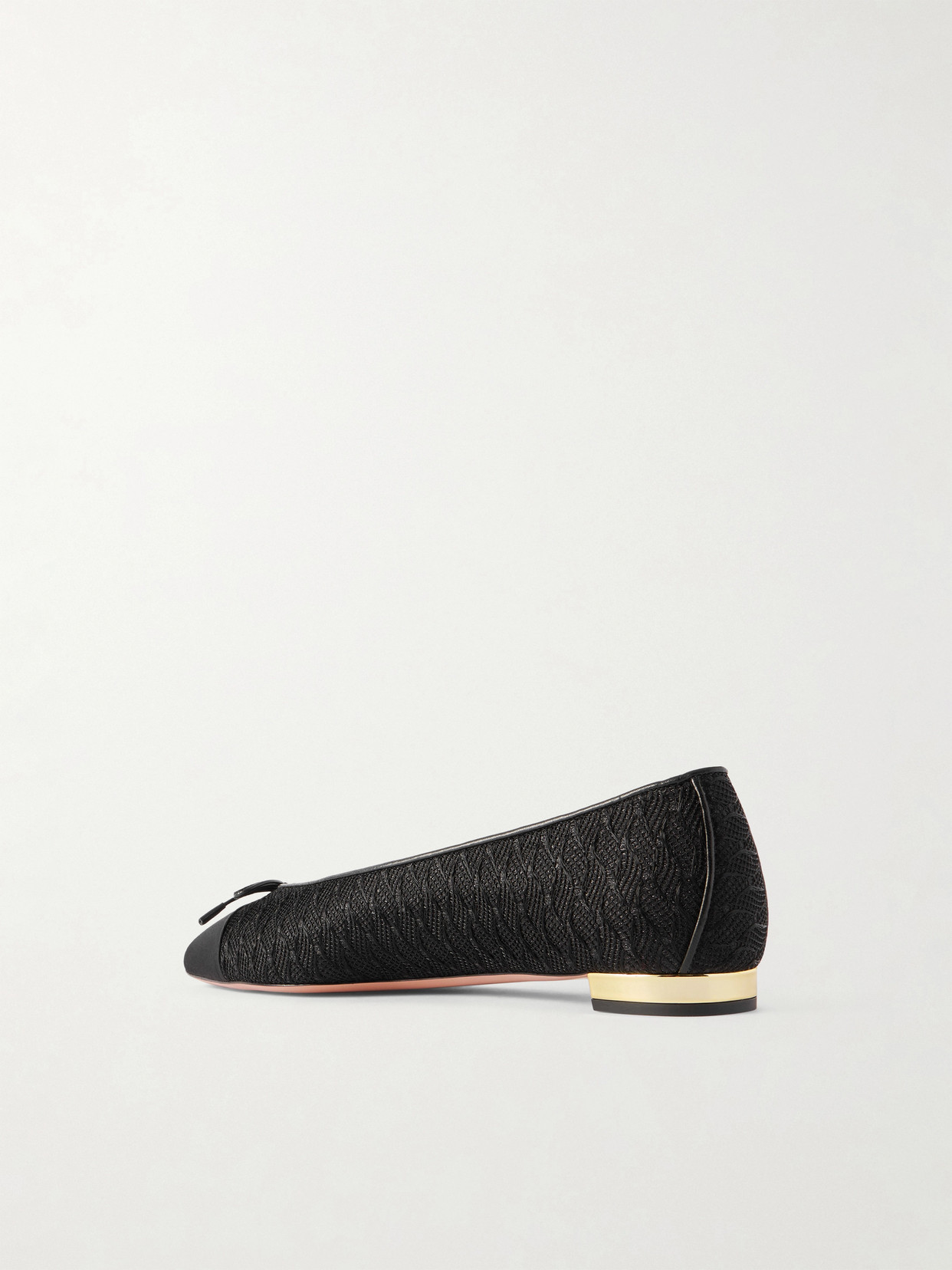 Gioia Bow-Detailed Grosgrain And Leather-Trimmed Crocheted Ballet Flats