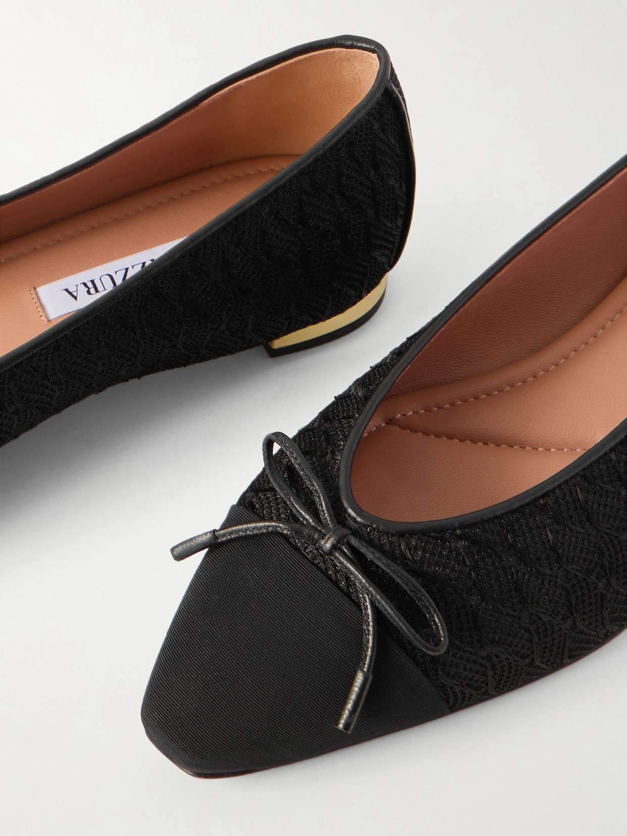 Gioia Bow-Detailed Grosgrain And Leather-Trimmed Crocheted Ballet Flats