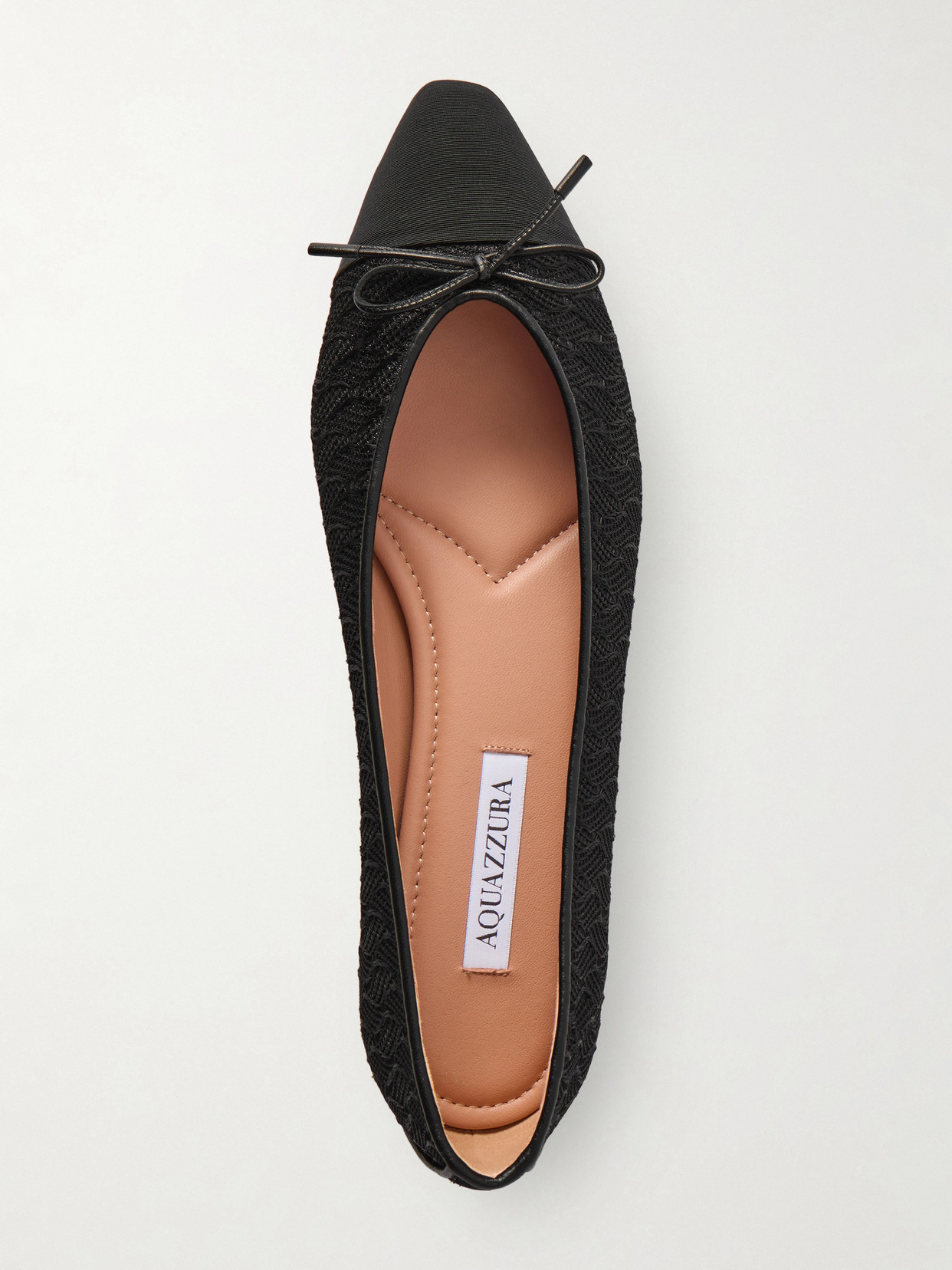 Gioia Bow-Detailed Grosgrain And Leather-Trimmed Crocheted Ballet Flats