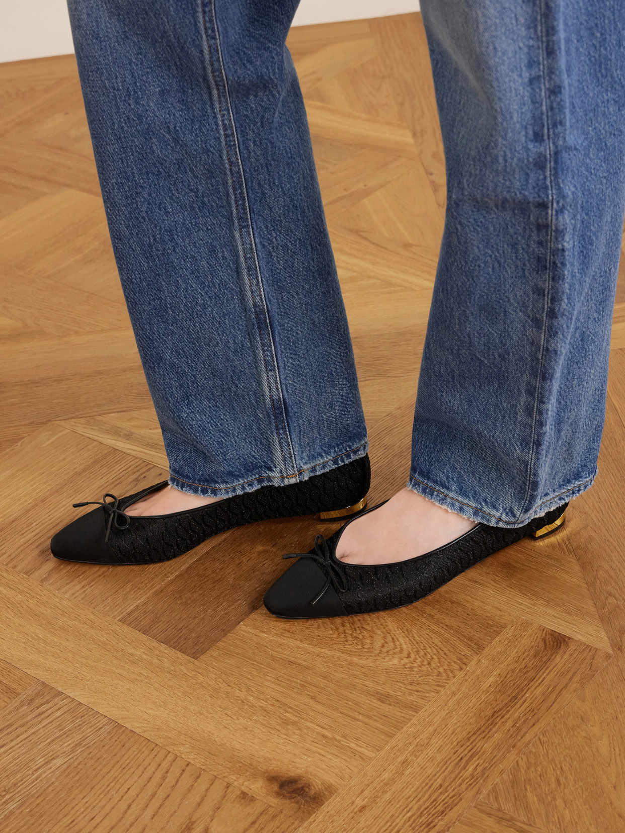 Gioia Bow-Detailed Grosgrain And Leather-Trimmed Crocheted Ballet Flats
