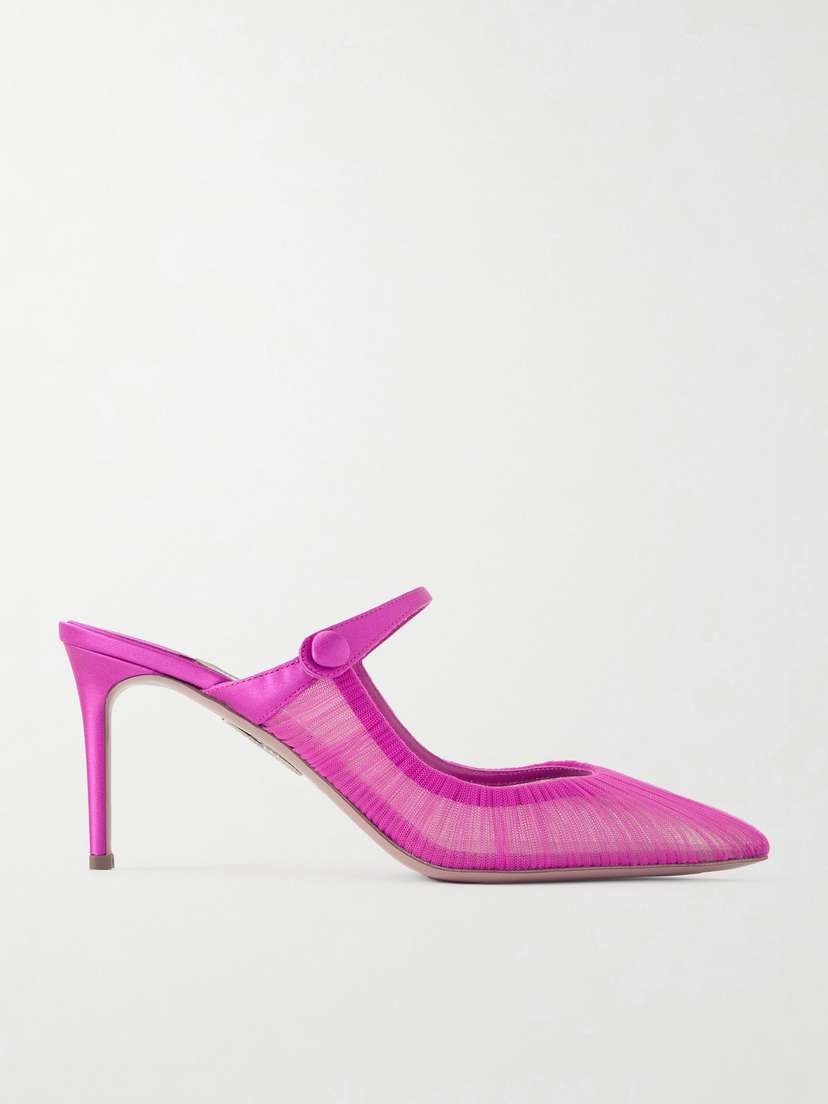 Aquazzura Voile 75 Satin-trimmed Tulle Mules