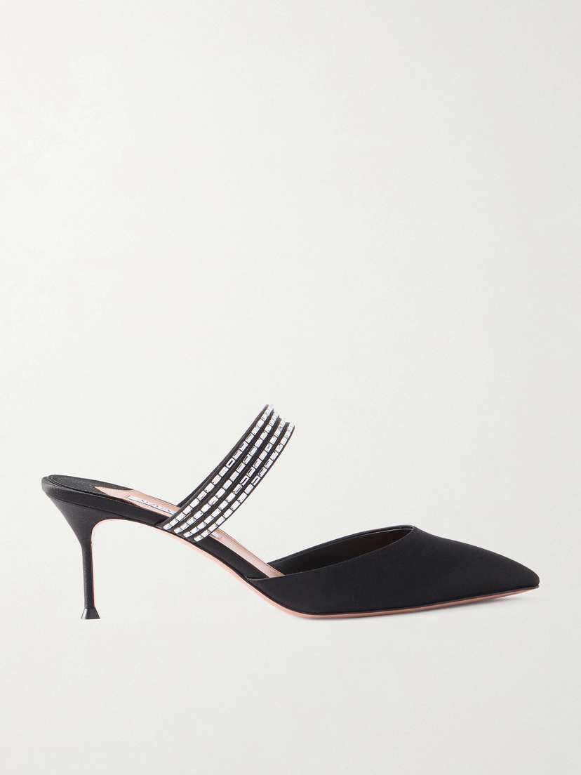 Aquazzura Luce 65 Crystal-embellished Satin Mules