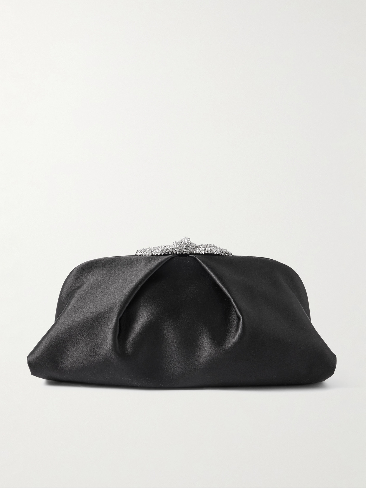 Aquazzura Very Bow Tie Crystal-embellished Satin Clutch In Black