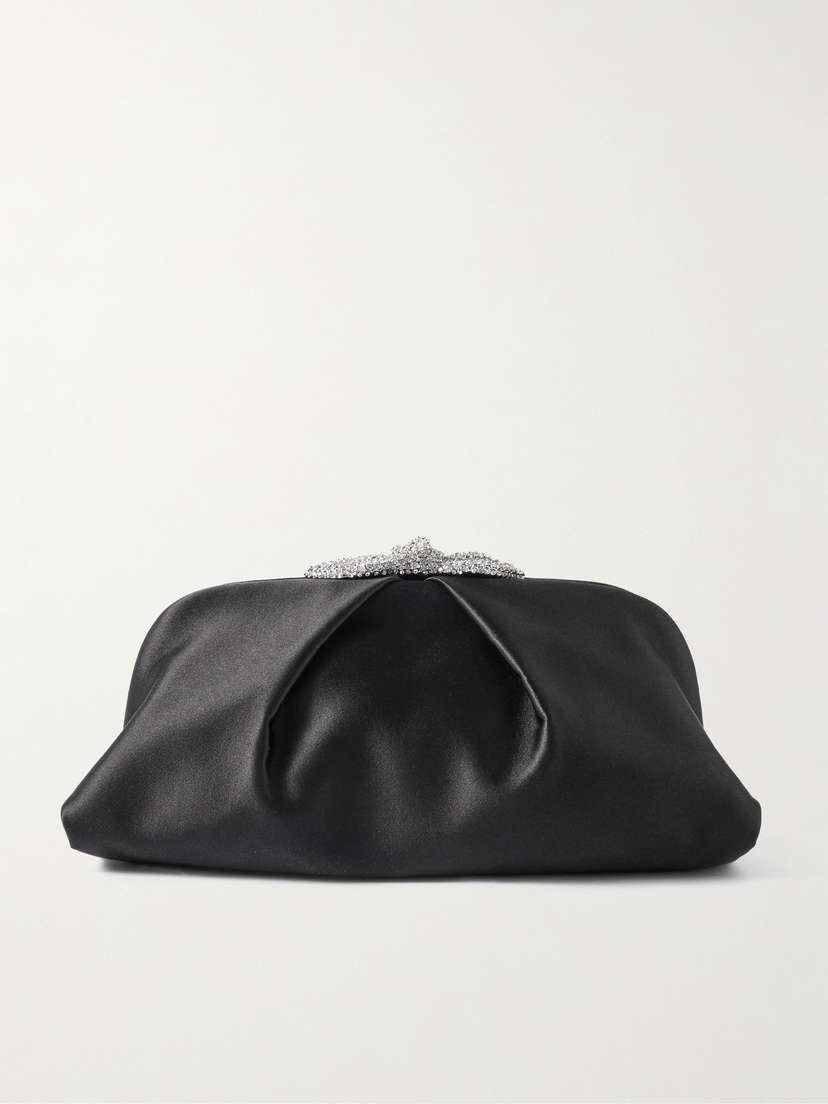Aquazzura Very Bow Tie Crystal-embellished Satin Clutch