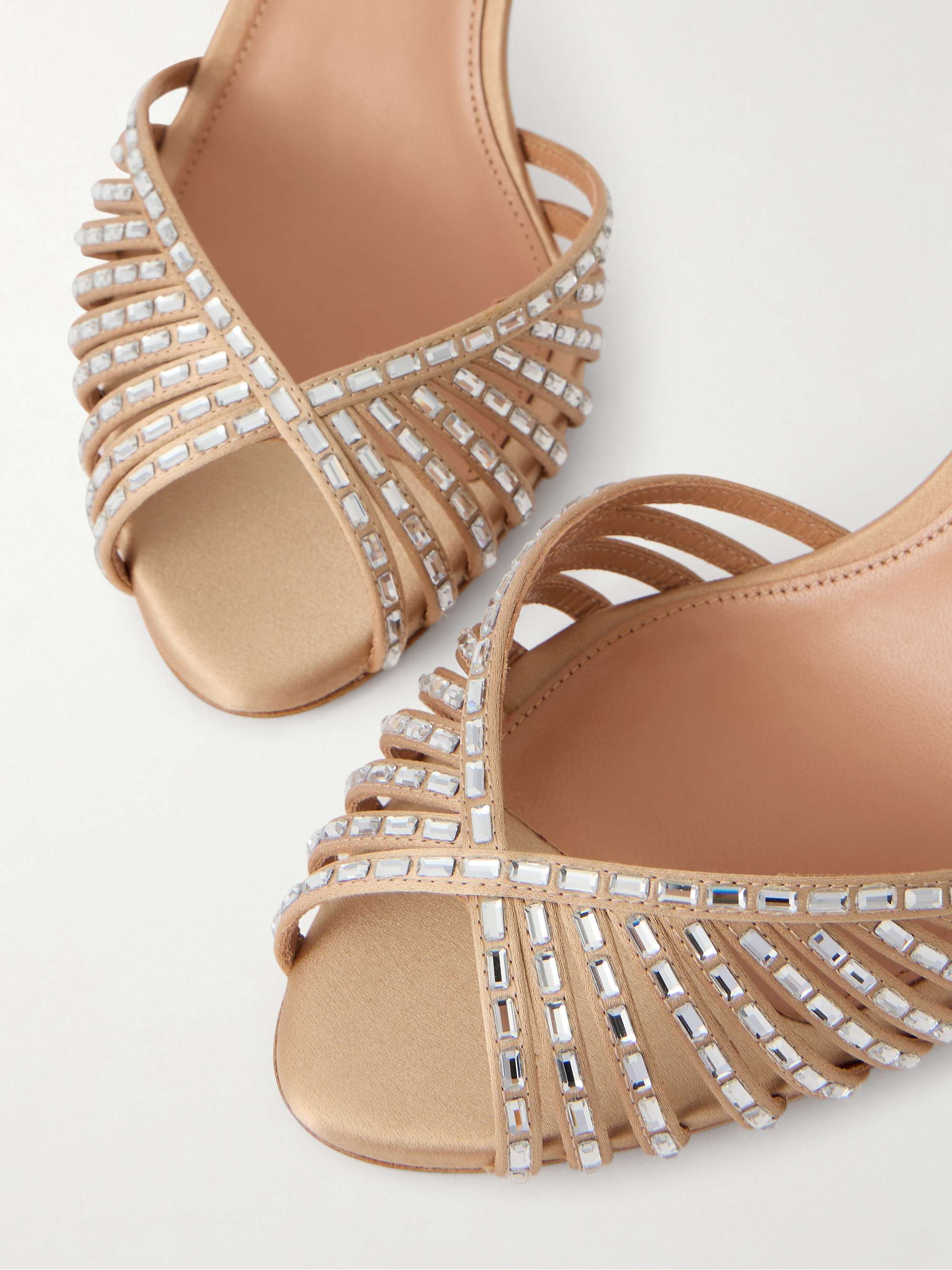 AQUAZZURA Hold Me 85 crystal-embellished satin sandals | NET-A-PORTER