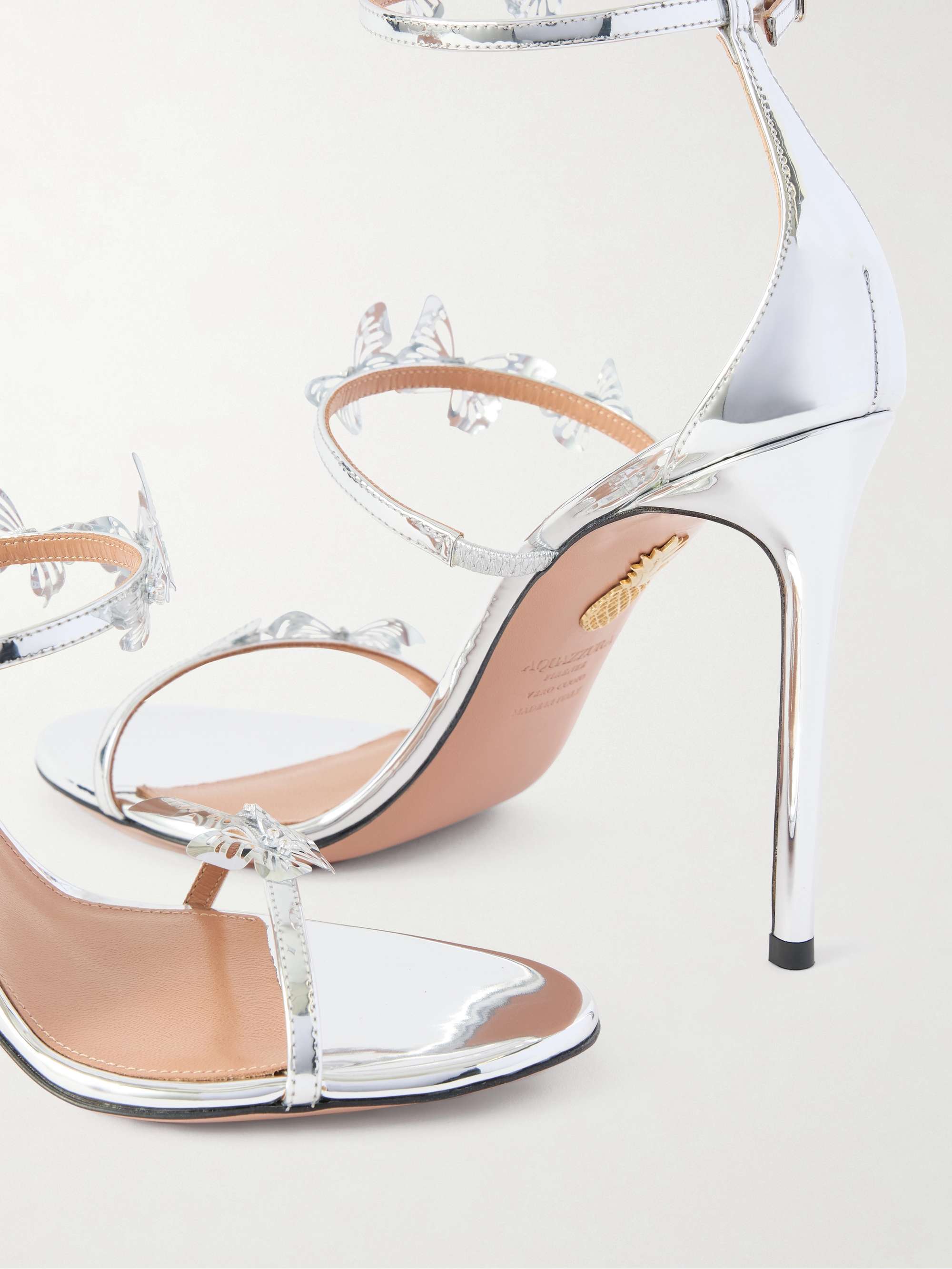 AQUAZZURA Papillon Sauvage 105 embellished metallic-leather