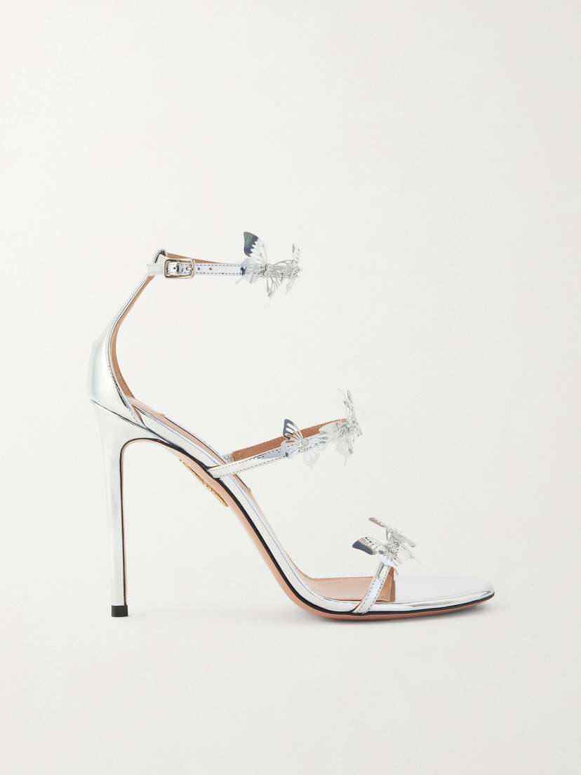 Aquazzura Papillon Sauvage 105 Embellished Metallic-leather Sandals