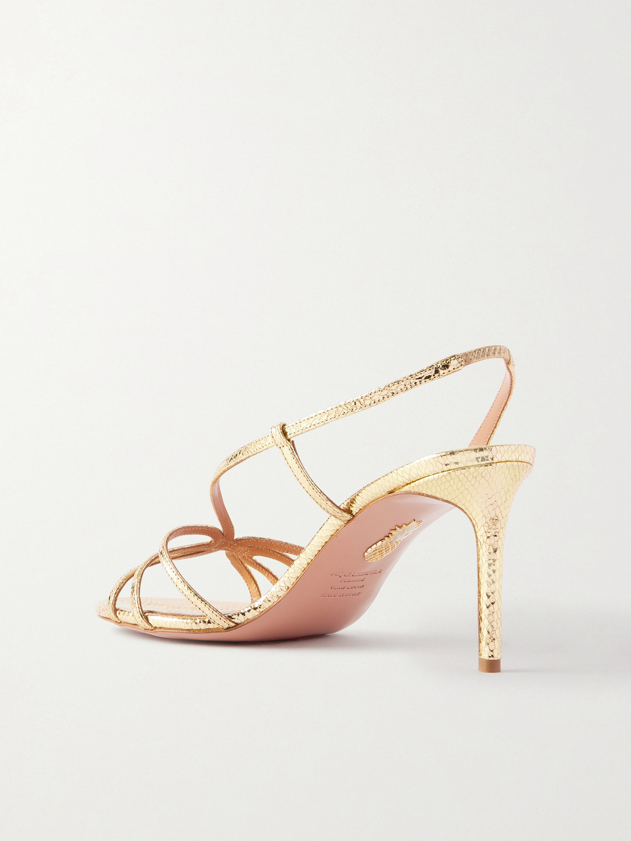 Aquazzura Talk To Me 75 Metallic Snake-effect Leather Slingback Sandals In Gold