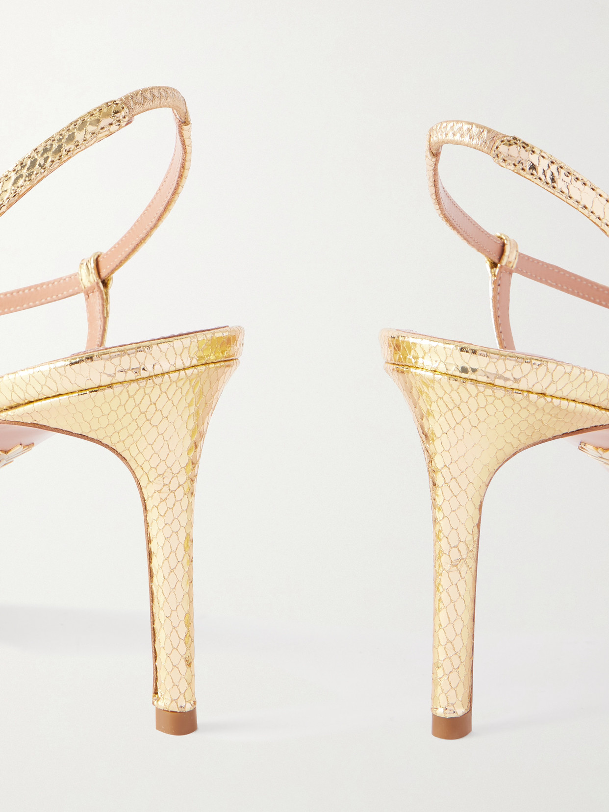 Aquazzura Talk To Me 75 Metallic Snake-effect Leather Slingback Sandals In Gold