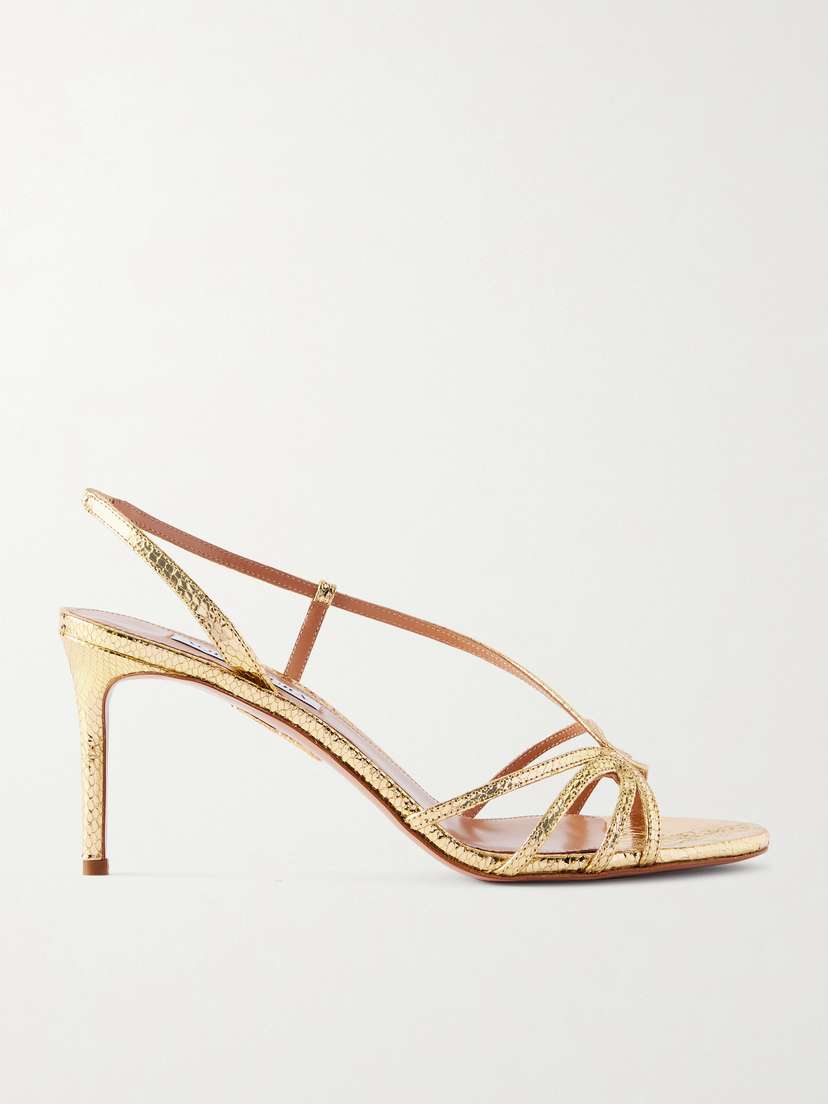 Aquazzura Talk To Me 75 Metallic Snake-effect Leather Slingback Sandals
