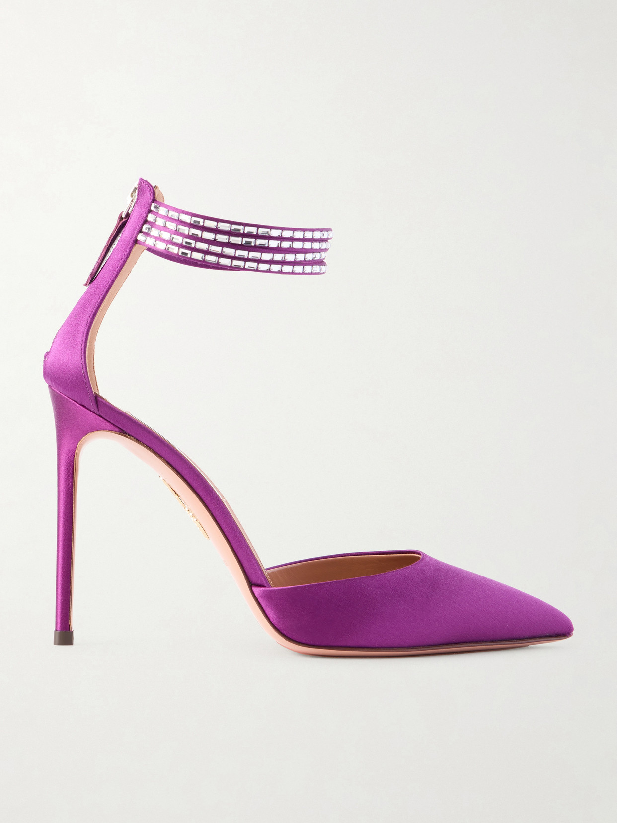 Aquazzura Luce 105 Crystal-embellished Satin Pumps In Purple
