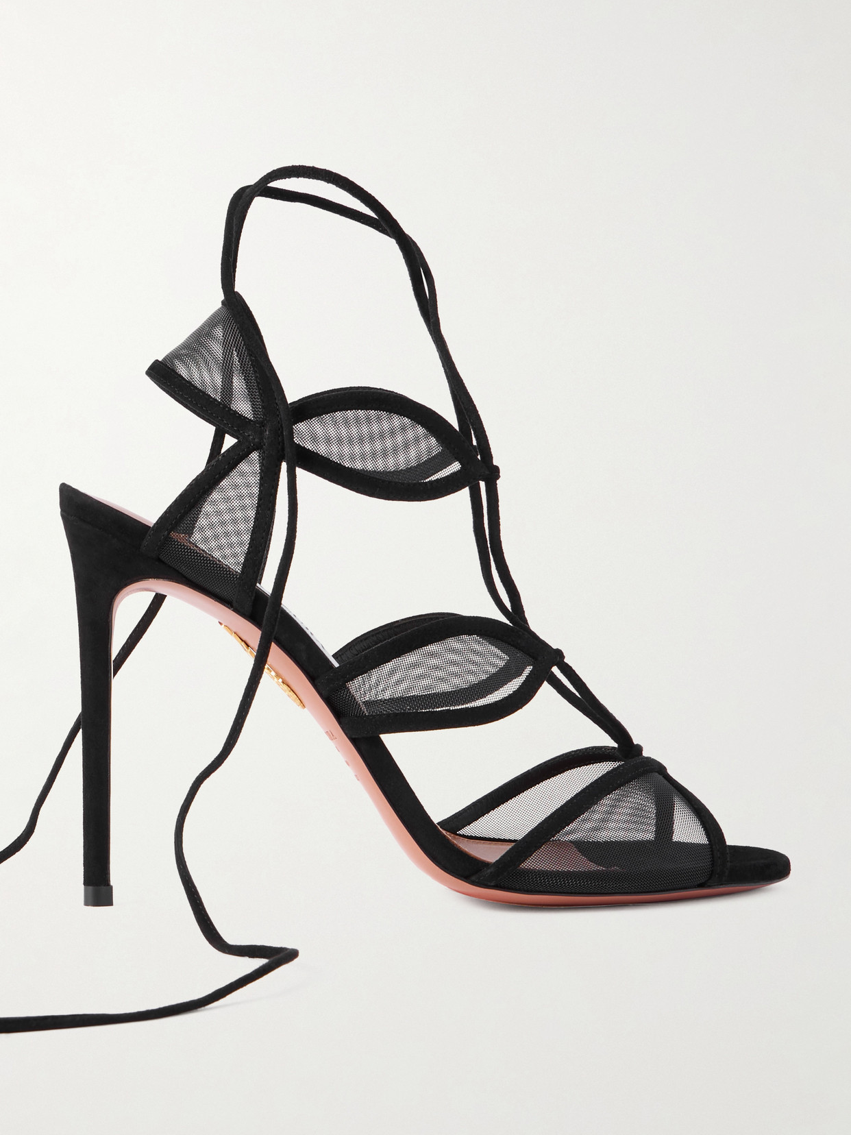 Aquazzura Fatal Attraction 105 Suede-trimmed Mesh Sandals In Black