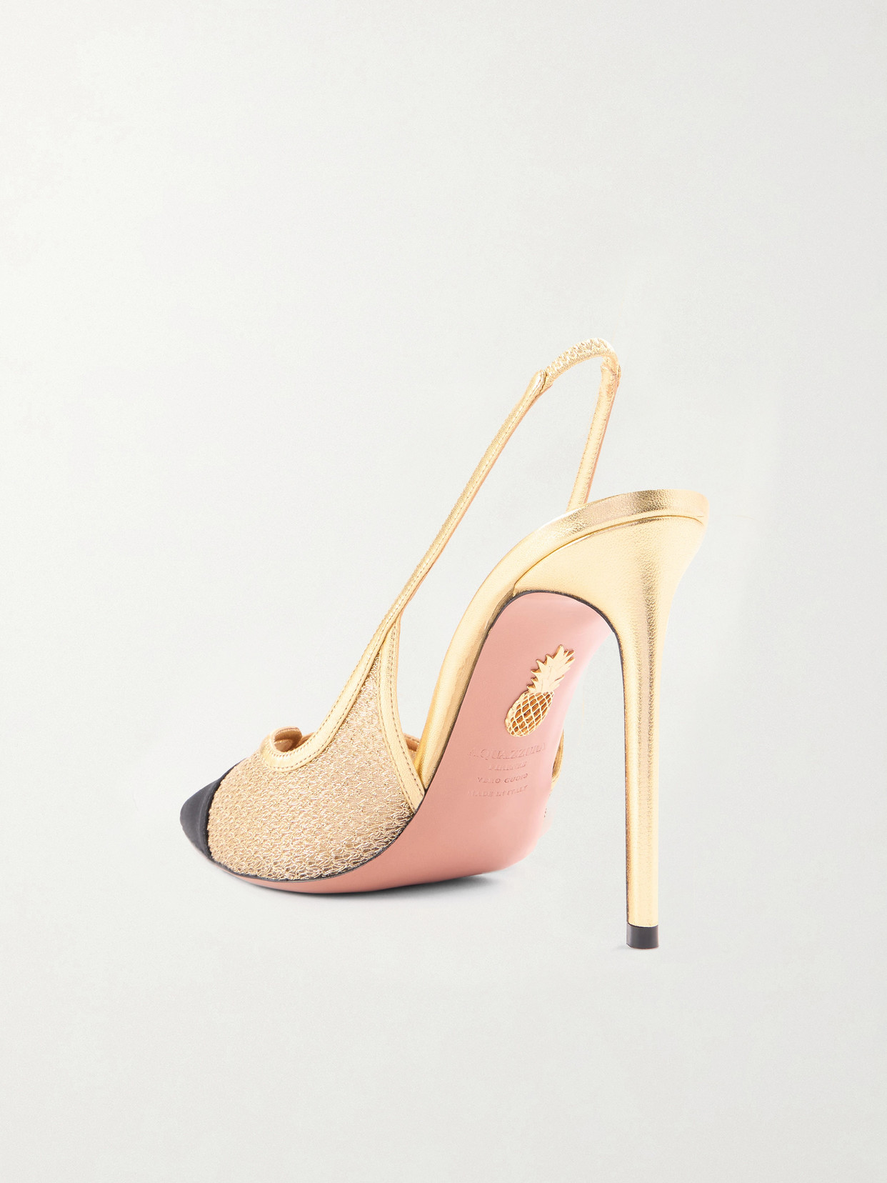 Gia 105 Leather-Trimmed Mesh And Grosgrain Slingback