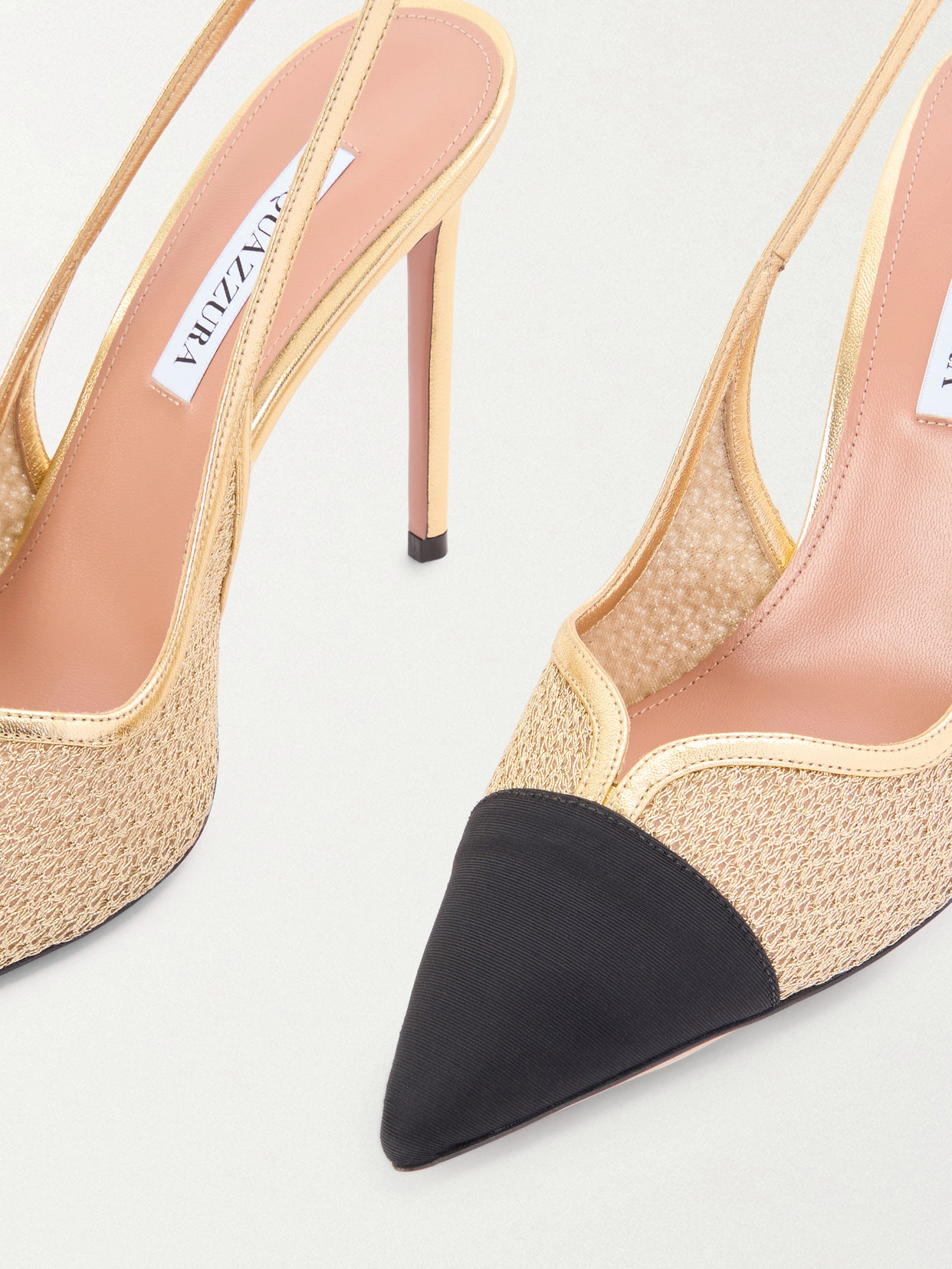 Gia 105 Leather-Trimmed Mesh And Grosgrain Slingback