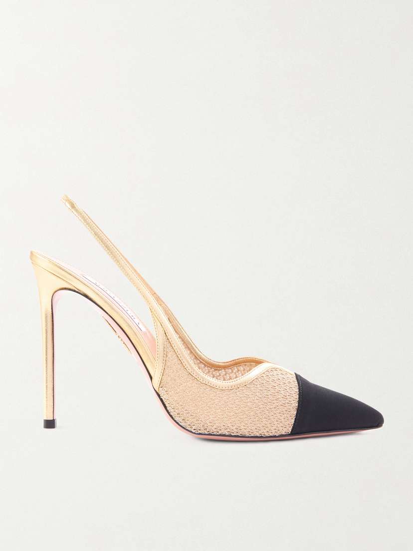 Aquazzura Gia 105 Leather-trimmed Mesh And Grosgrain Slingback Pumps