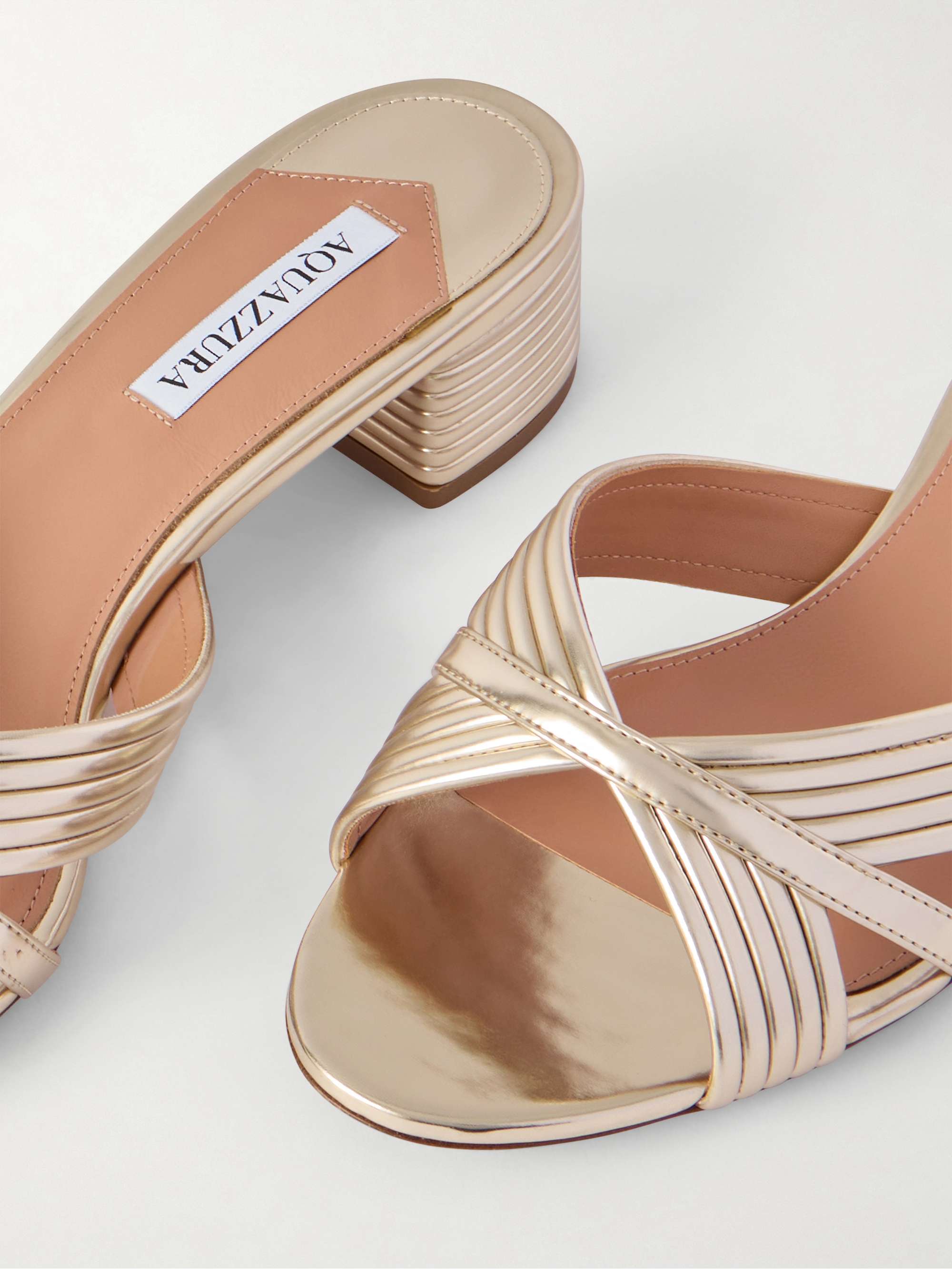 AQUAZZURA Sundance 35 metallic leather mules | NET-A-PORTER