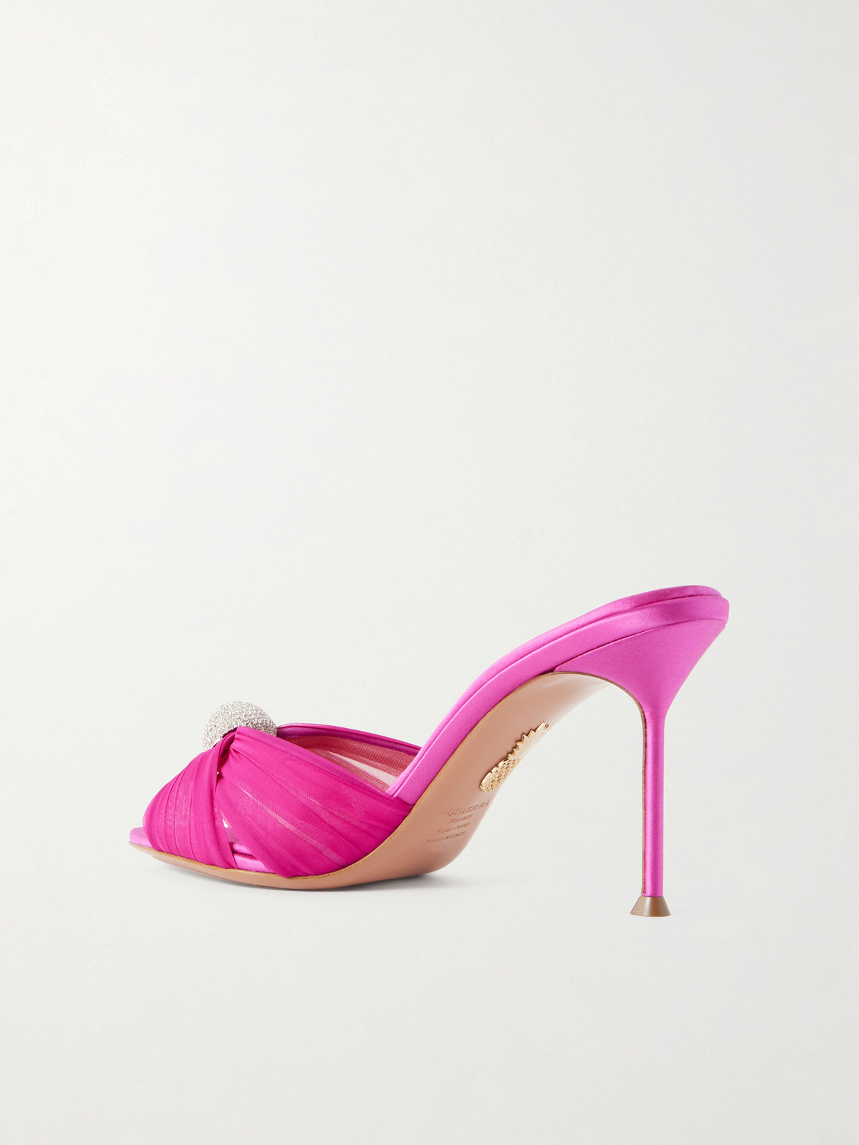 Mystery 85 Crystal-Embellished Leather-Trimmed Chiffon Mules