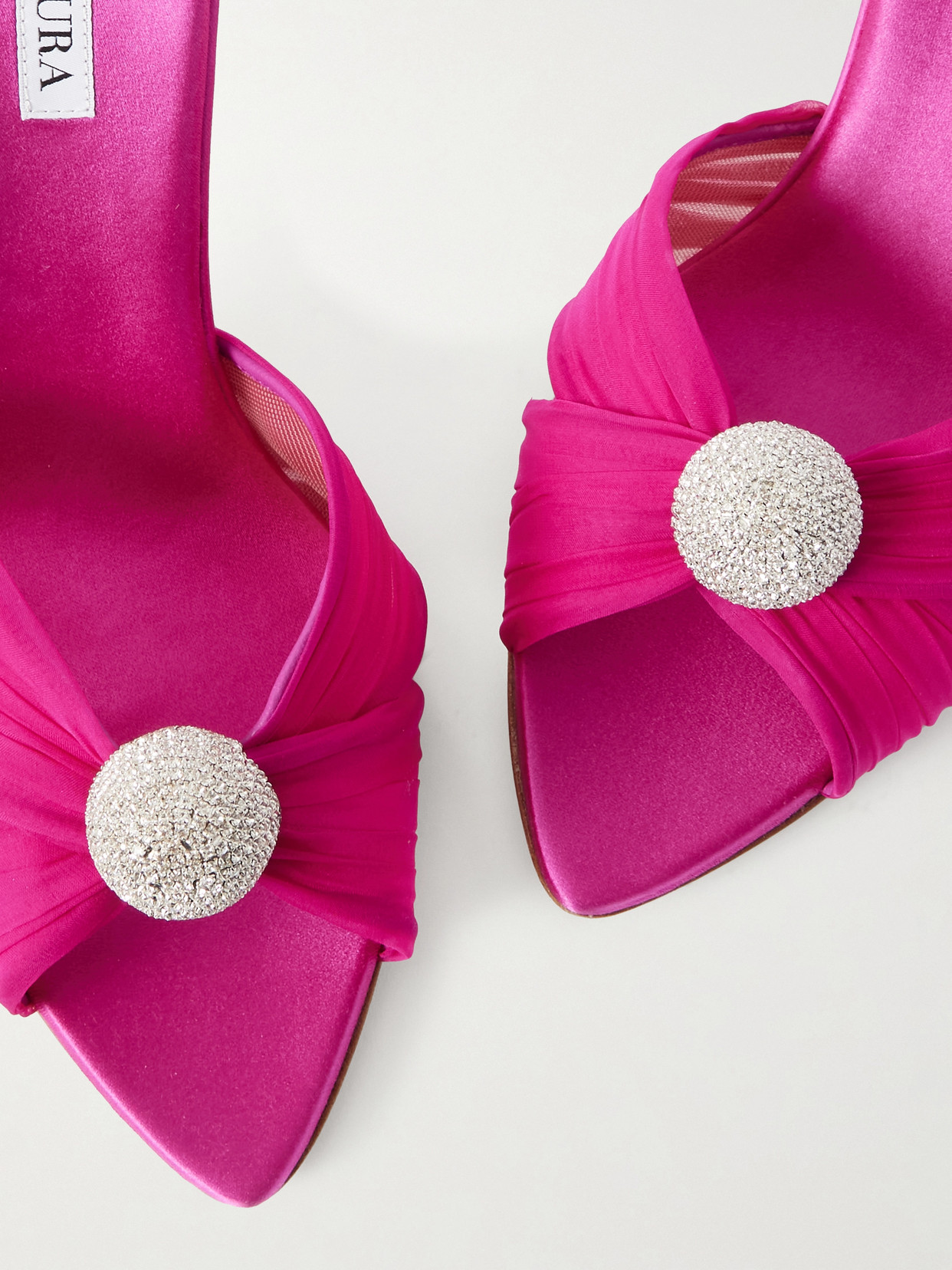 Mystery 85 Crystal-Embellished Leather-Trimmed Chiffon Mules