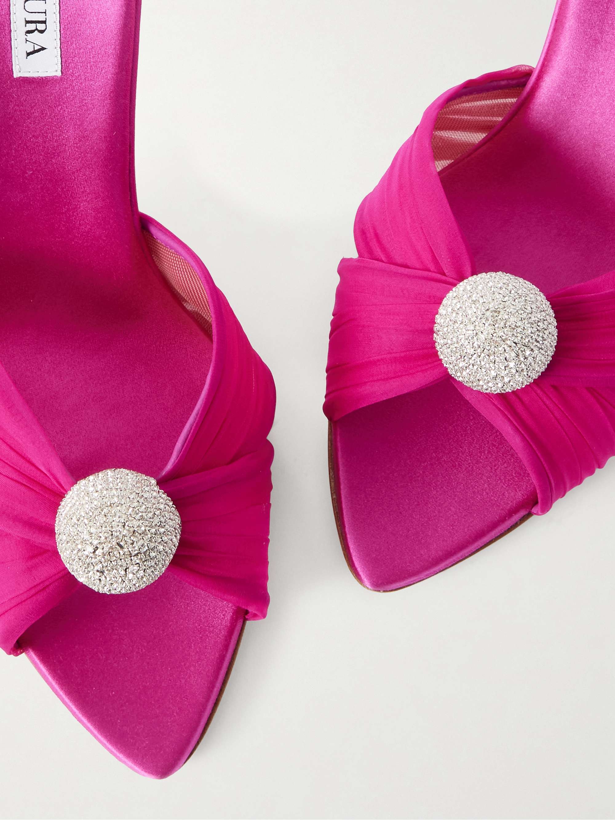 AQUAZZURA Mystery 85 crystal-embellished leather-trimmed chiffon