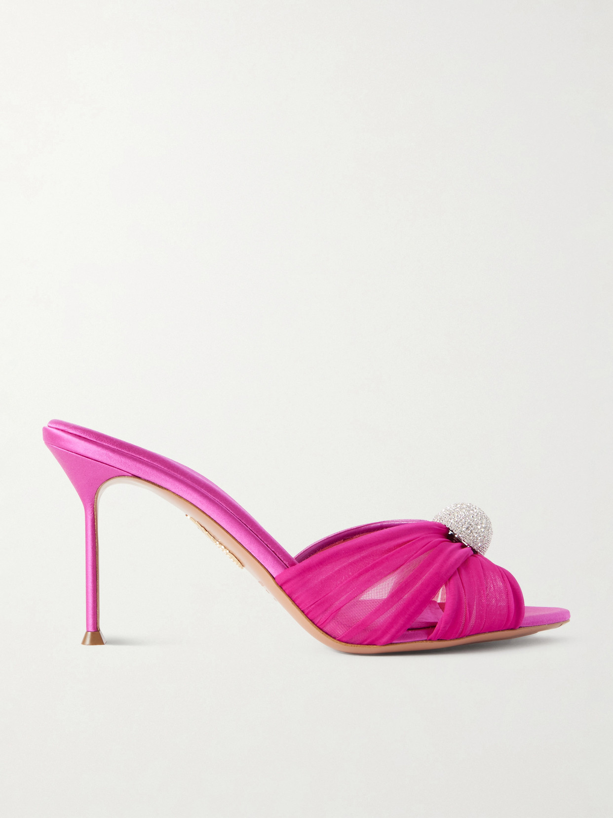 Mystery 85 Crystal-Embellished Leather-Trimmed Chiffon Mules