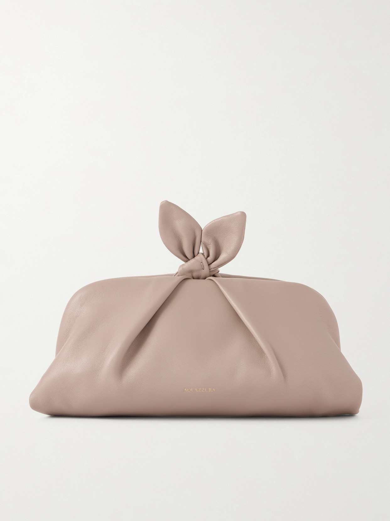Aquazzura Bow Tie Pleated Leather Clutch In Neutral
