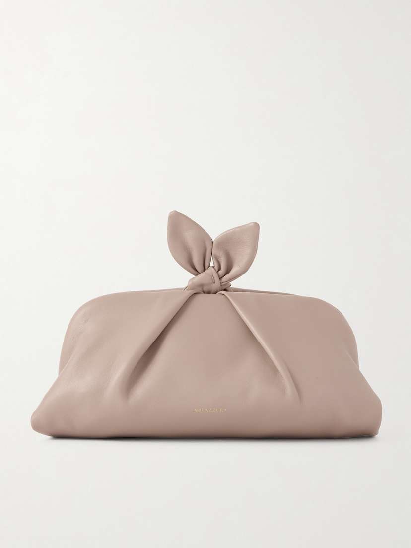 Aquazzura Bow Tie Pleated Leather Clutch