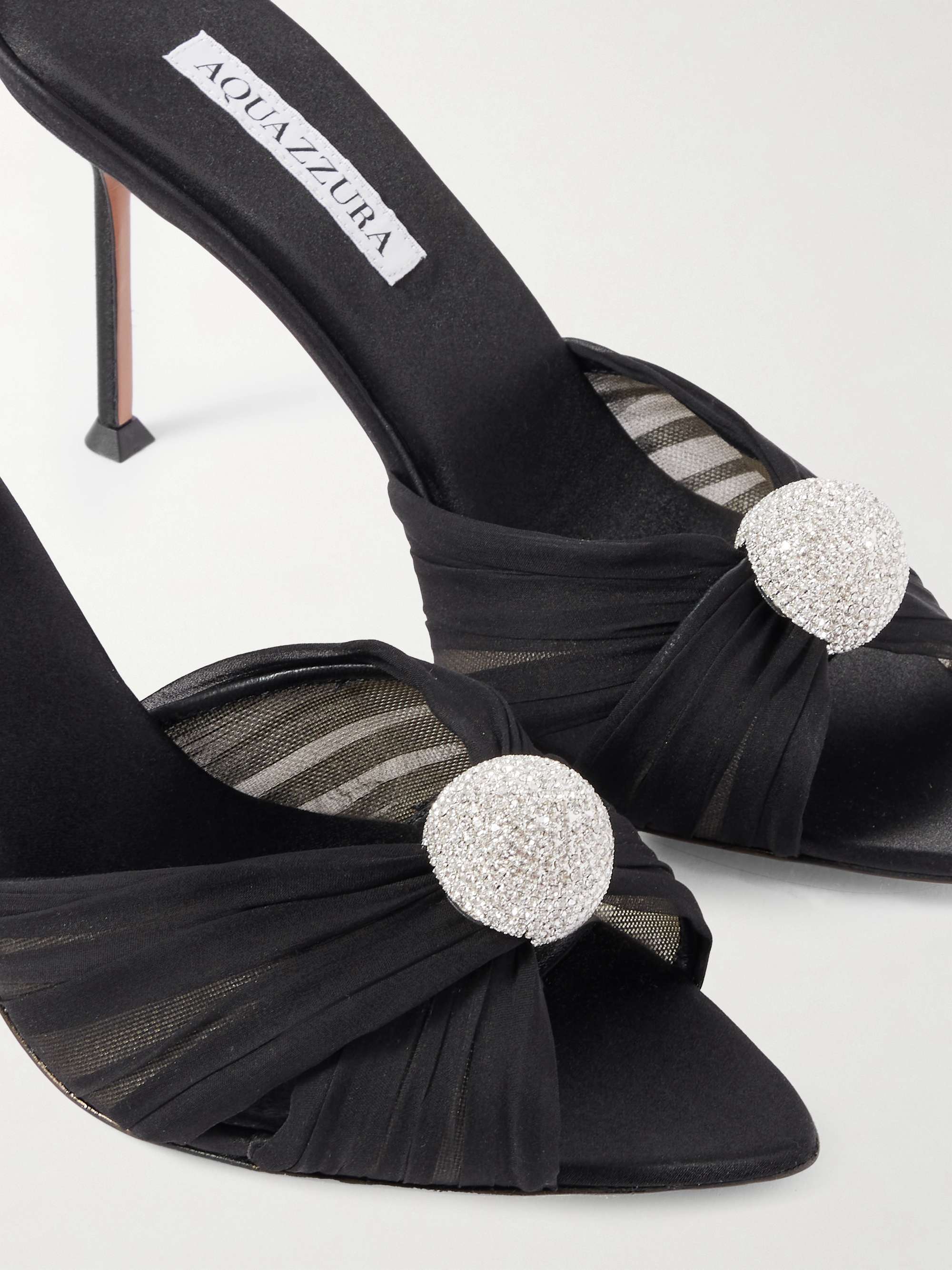 AQUAZZURA Mystery 85 crystal-embellished leather-trimmed chiffon