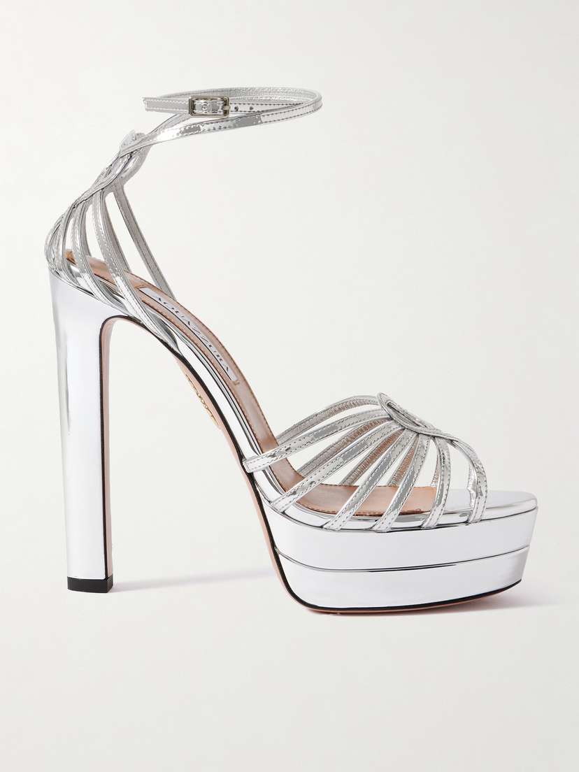 Aquazzura Sweetheart 130 Metallic Leather Platform Sandals