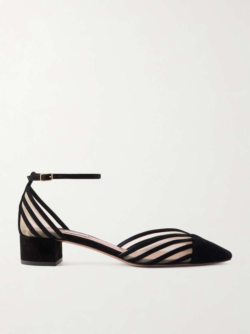Aquazzura Alana 35 Suede-trimmed Mesh Pumps
