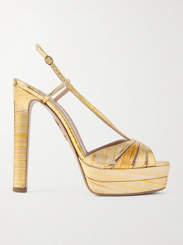AQUAZZURA Aimée 130 metallic snake-effect leather platform sandals