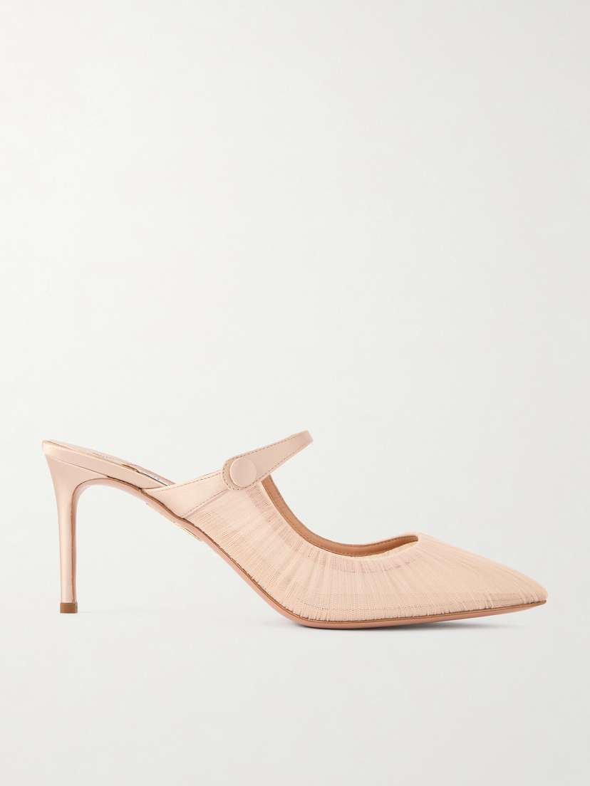 Aquazzura Voile 75 Pleated Satin-trimmed Tulle Mules