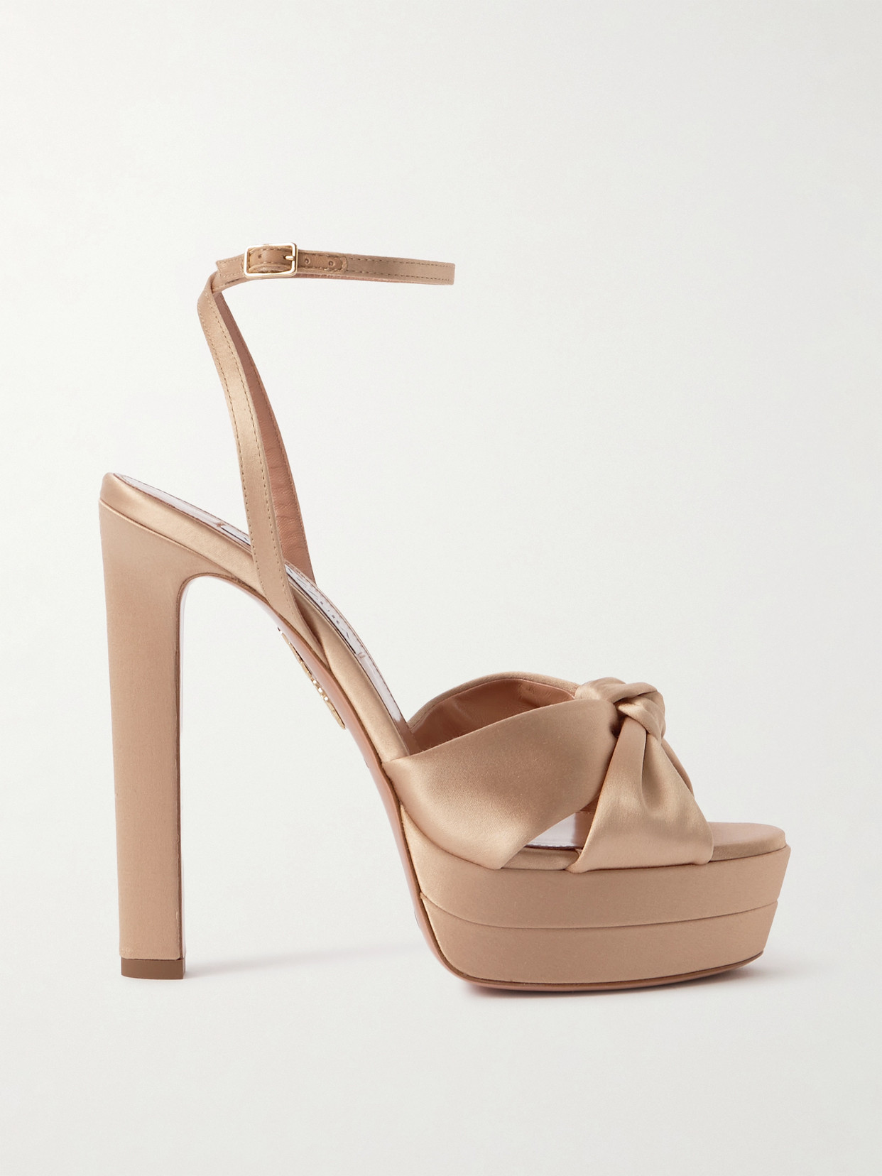 Aquazzura Cupid Plateau 130 Knotted Satin Platform Sandals In Gold