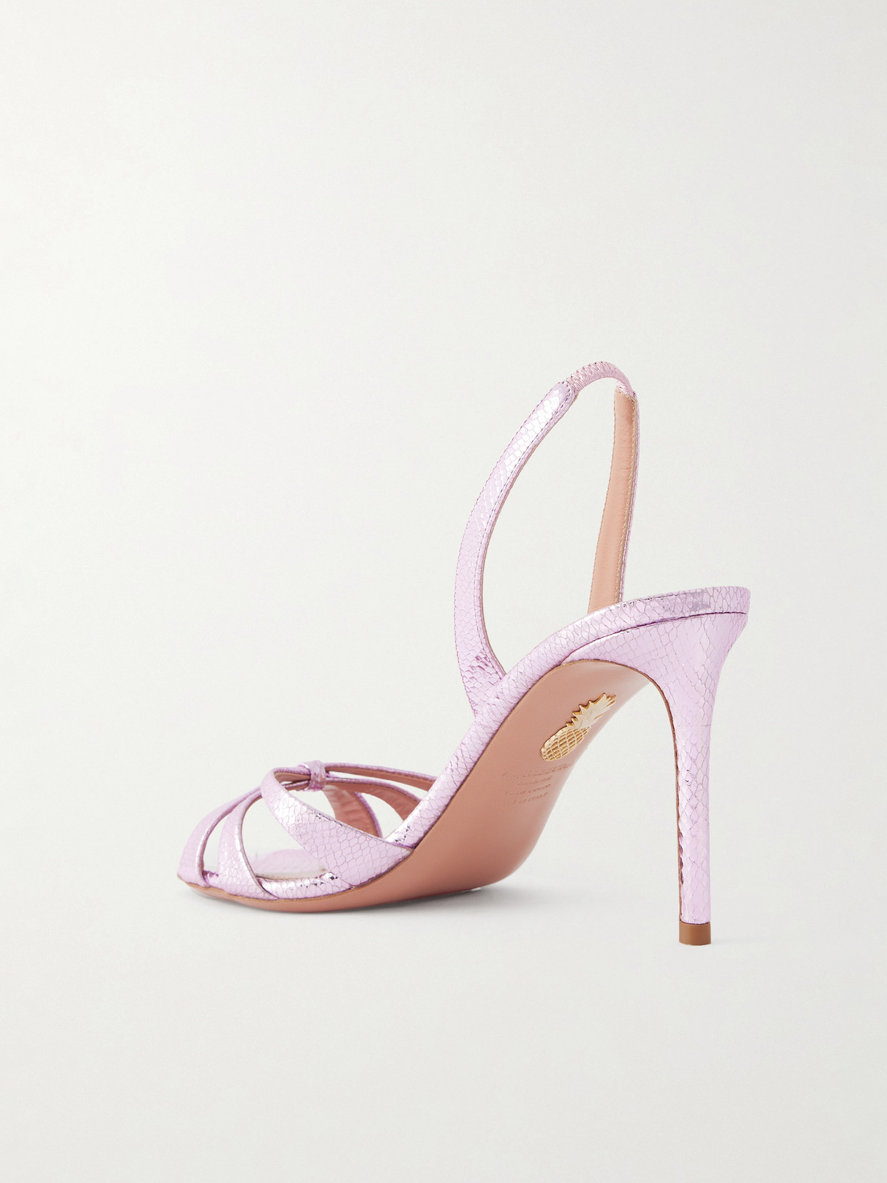 Aquazzura Tati 85 Metallic Snake-effect Leather Slingback Sandals In Pink