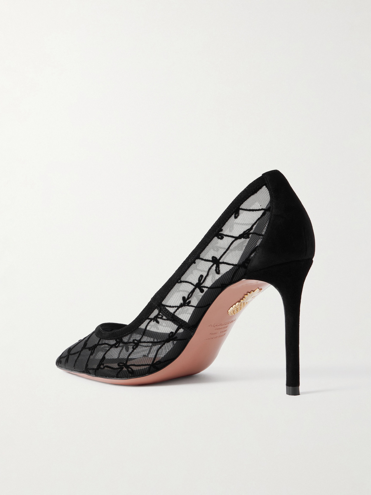 Aquazzura 85 Suede-trimmed Flocked Mesh Pumps In Black