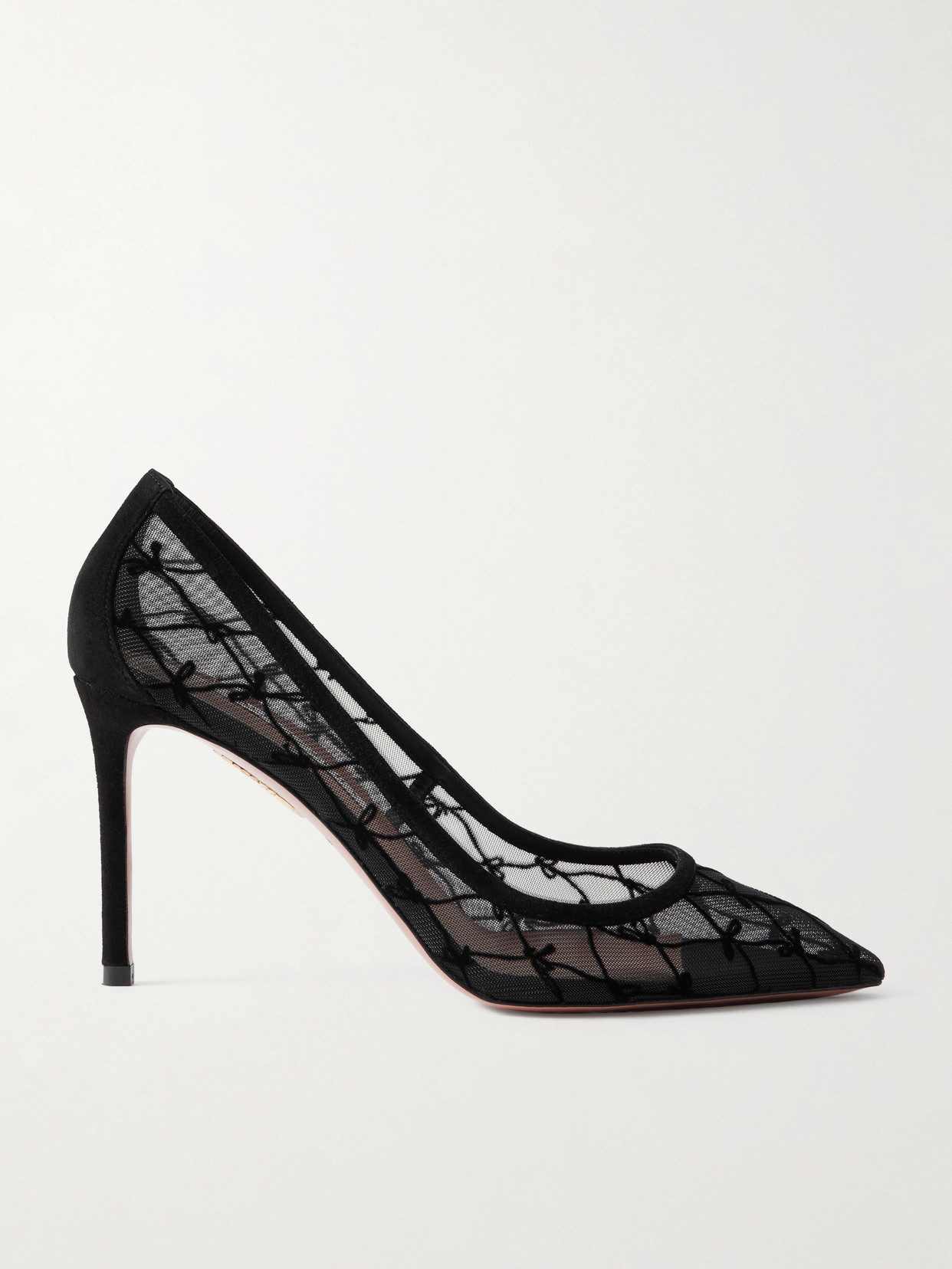 Aquazzura 85 Suede-trimmed Flocked Mesh Pumps In Black