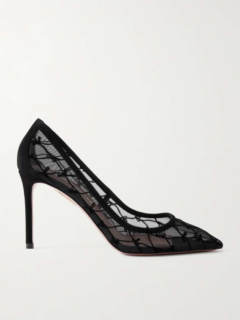 Aquazzura 85 Suede-trimmed Flocked Mesh Pumps