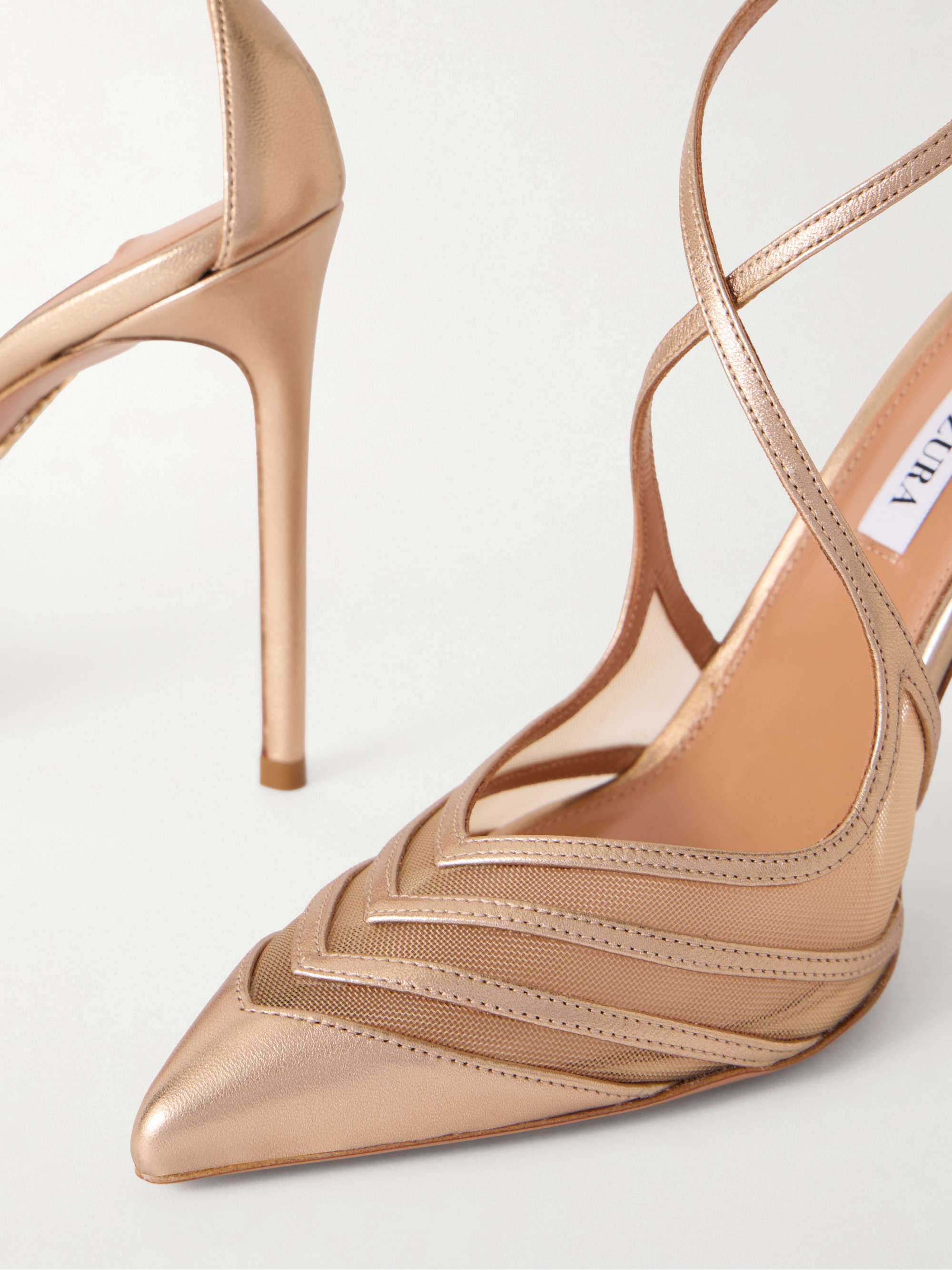 AQUAZZURA Alana 105 metallic leather and mesh pumps | NET-A-PORTER