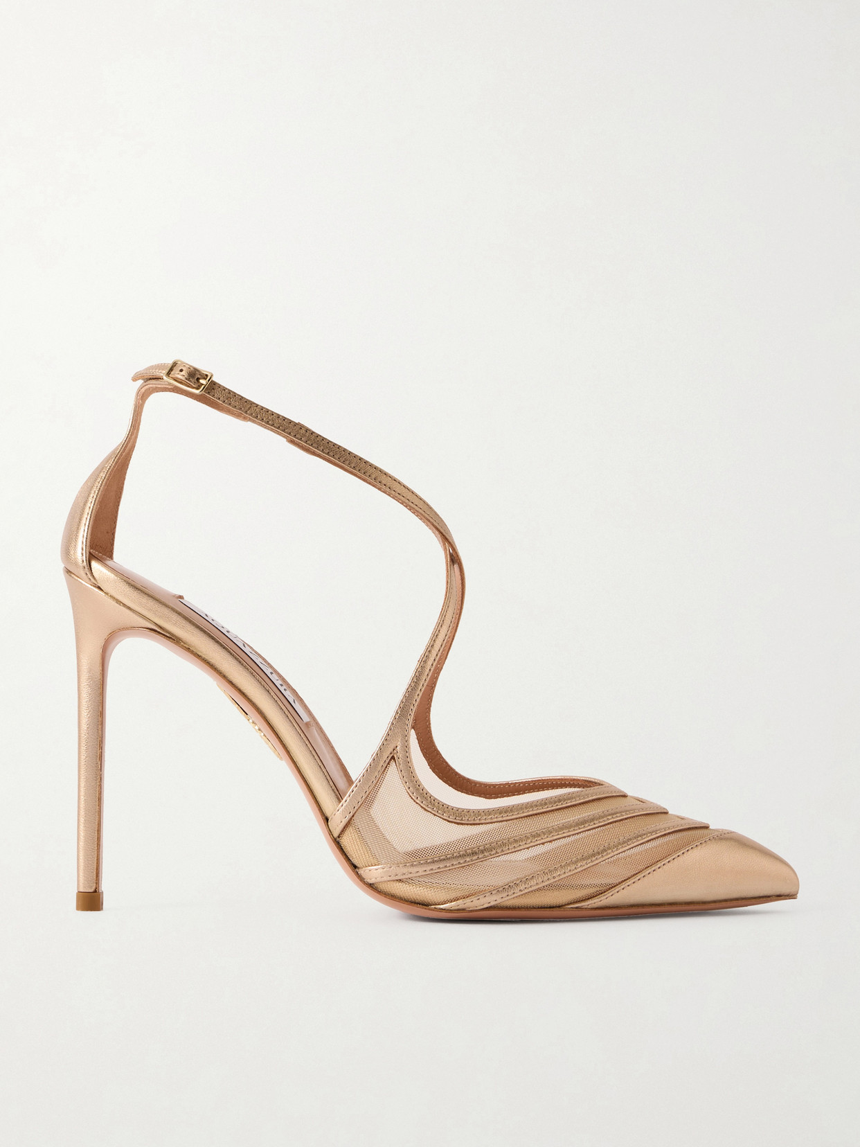Aquazzura Alana 105 Metallic Leather And Mesh Pumps In Gold