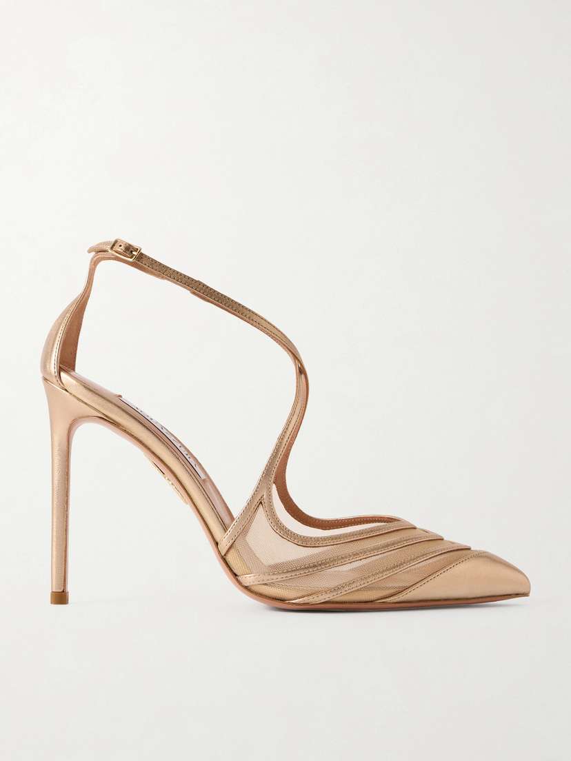 Aquazzura Alana 105 Metallic Leather And Mesh Pumps