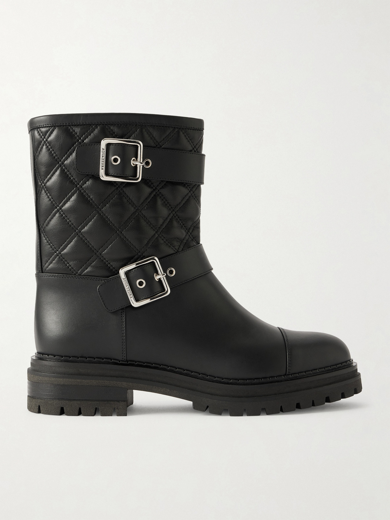 Aquazzura Liam Buckled Quilted Leather Ankle Boots In Multi