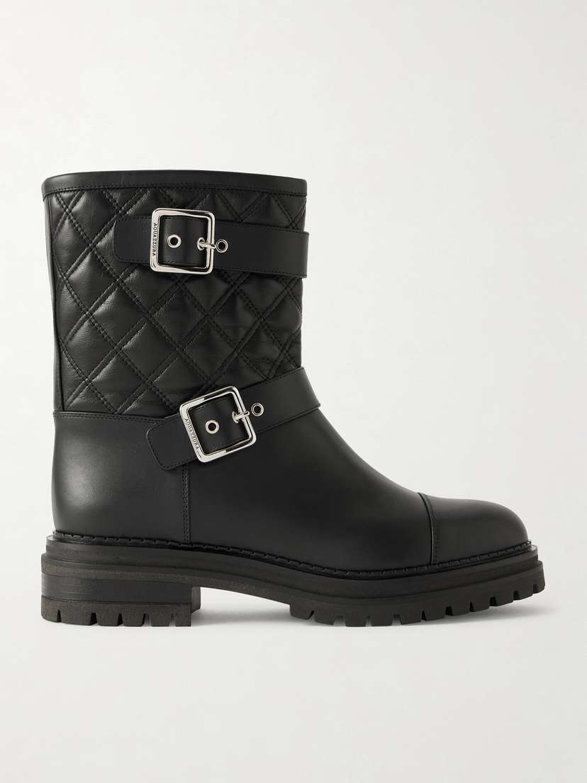 Aquazzura Liam Buckled Quilted Leather Ankle Boots