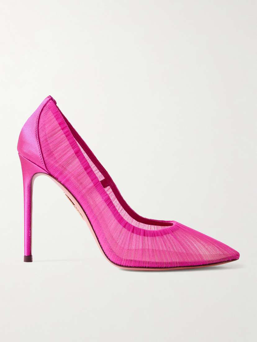 Aquazzura Voile 105 Pleated Satin-trimmed Tulle Pumps