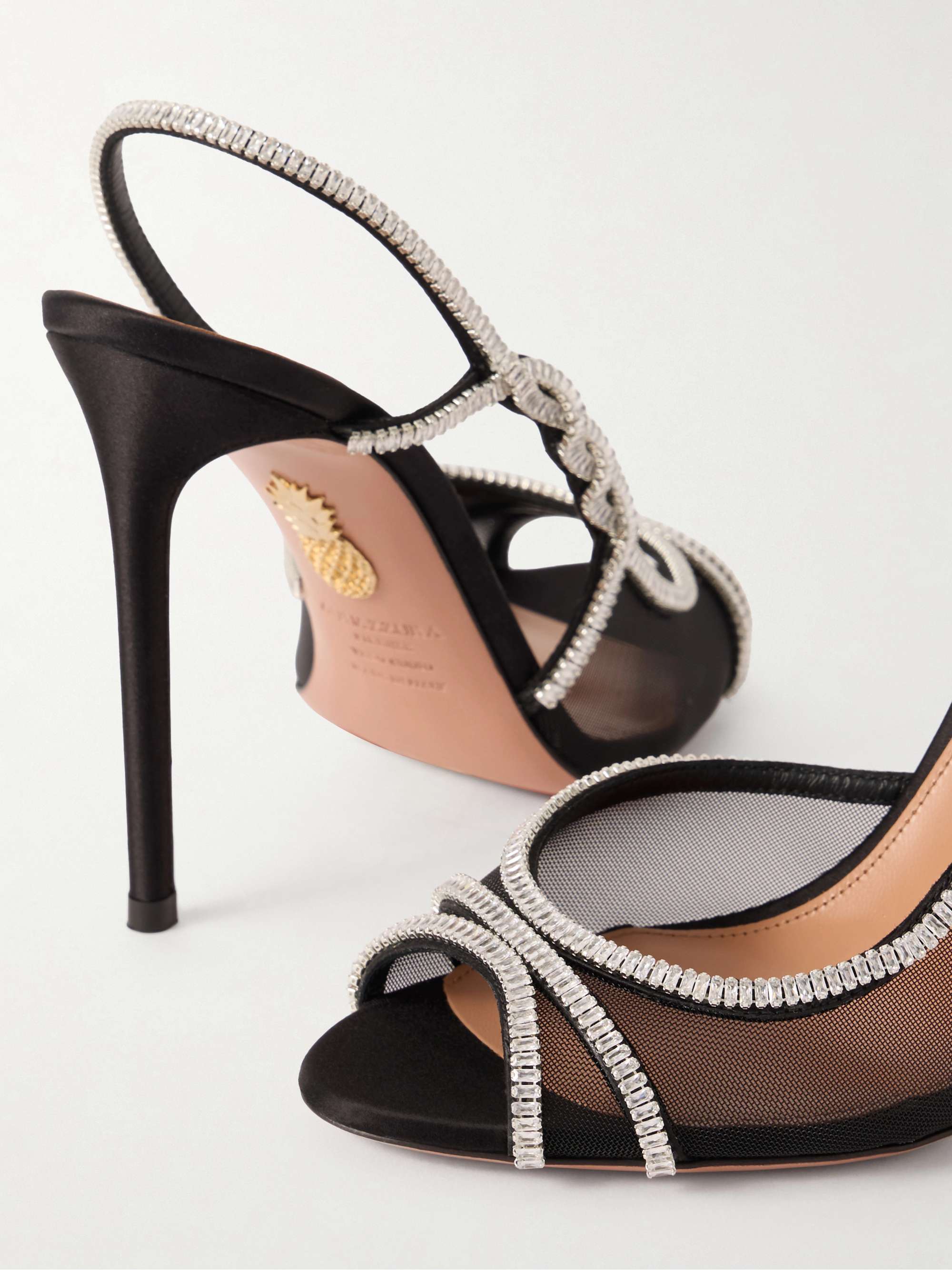 AQUAZZURA 105 crystal-embellished mesh slingback sandals | NET-A