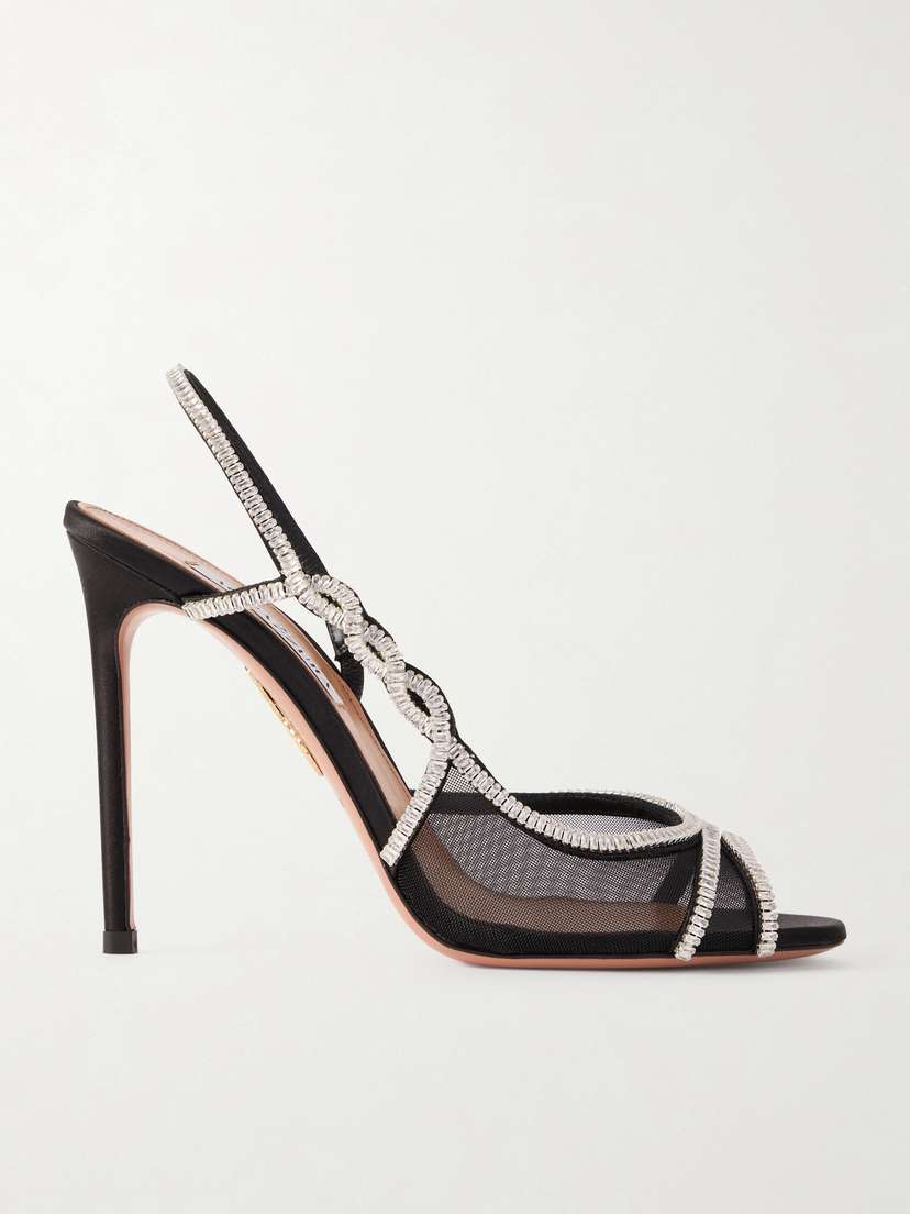 Aquazzura 105 Crystal-embellished Mesh Slingback Sandals