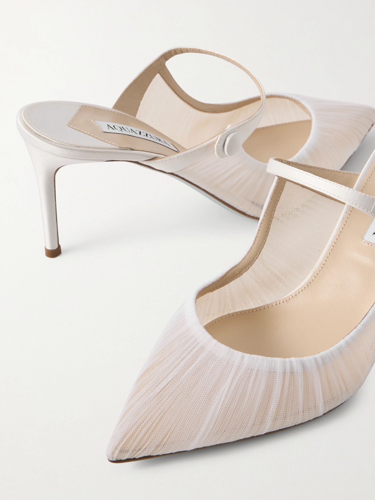 Aquazzura Voile 75 Satin-trimmed Tulle Mules In White