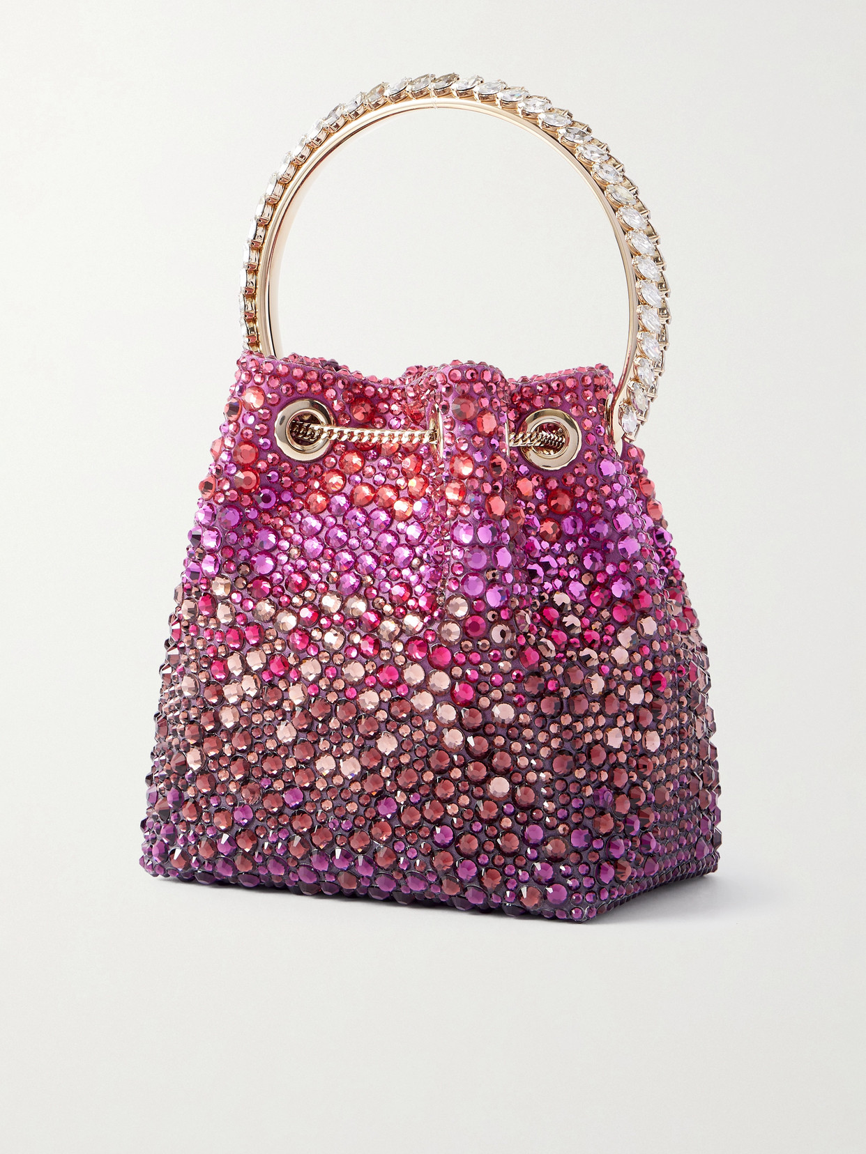 Jimmy Choo Bon Bon Crystal-embellished Satin Bucket Bag In Purple