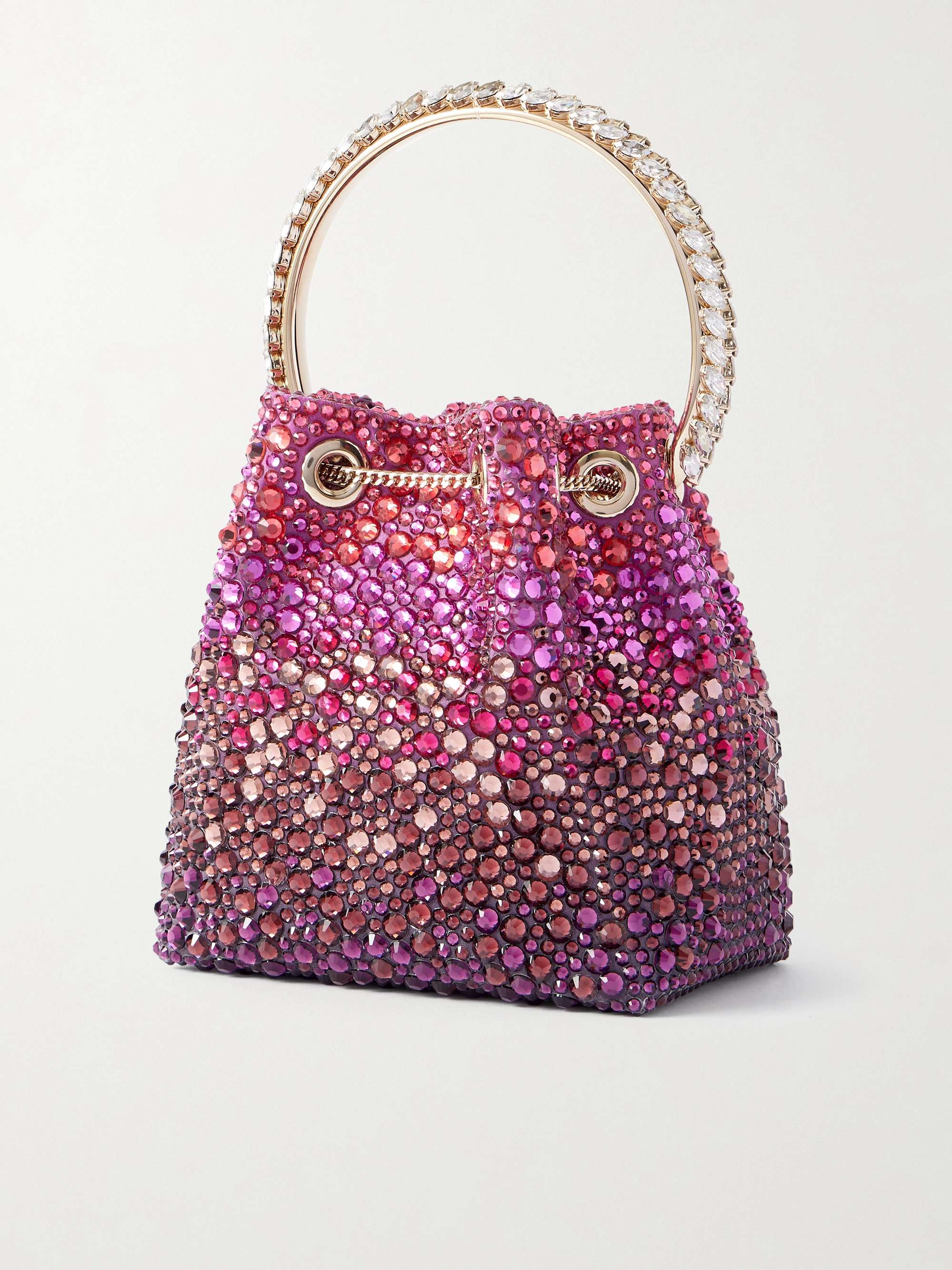 JIMMY CHOO Bon Bon crystal-embellished satin bucket bag