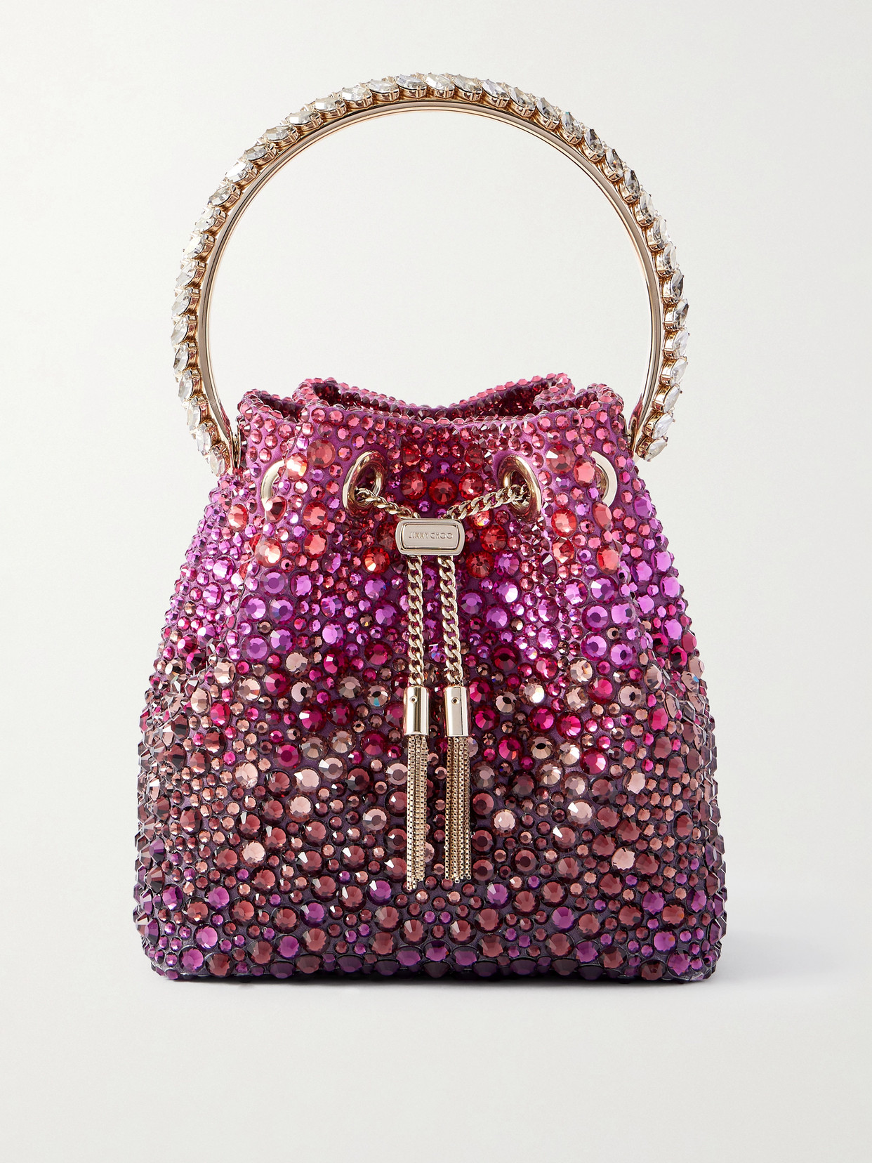 Jimmy Choo Bon Bon Crystal-embellished Satin Bucket Bag In Purple